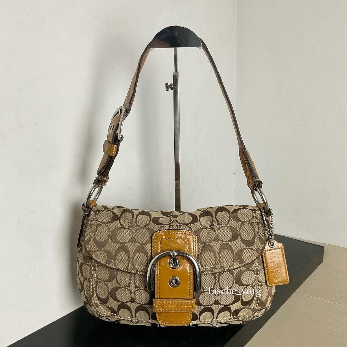 Coach soho brown canvas with patent leather