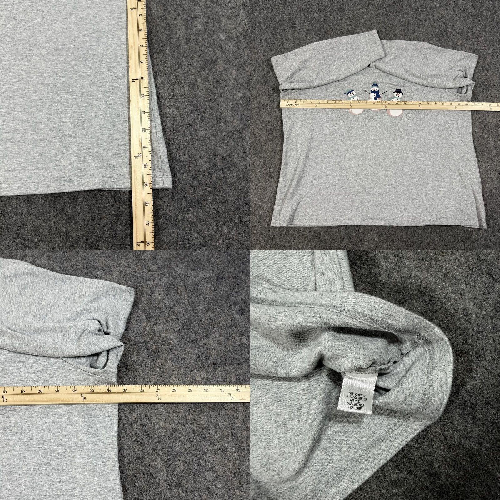 Croft & Barrow Croft & Barrow Christmas Snowman Sweatshirt Women's 2X Gray Long Sleeve Size XXL / US 16-18 / IT 52-54 - 8 Thumbnail