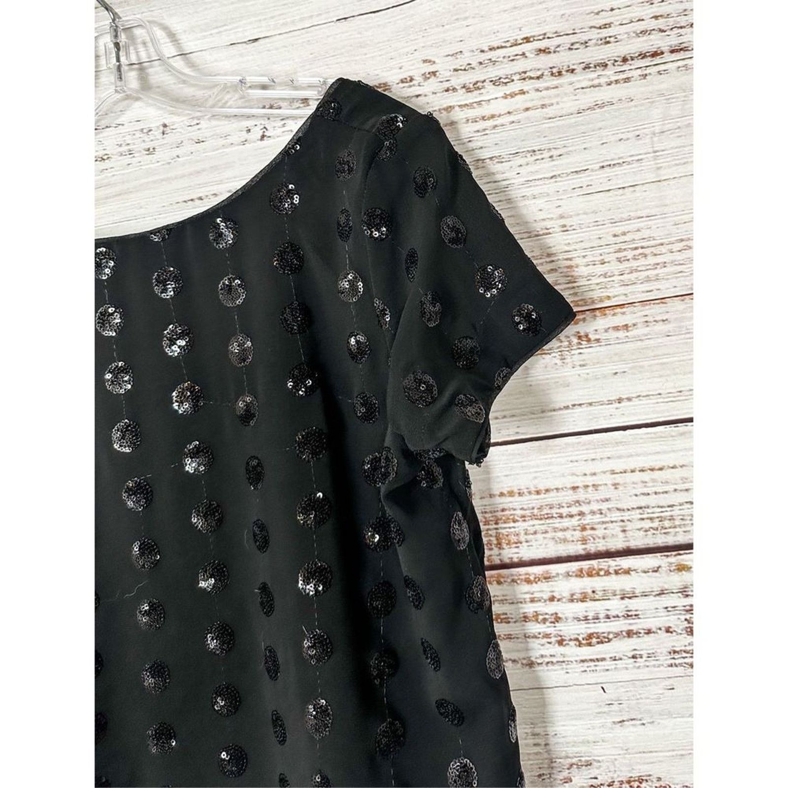 MILLY Milly Scoop Neck Sequin Dot Tee Blouse Black Size 6 NWT Size M / US 6-8 / IT 42-44 - 5 Thumbnail