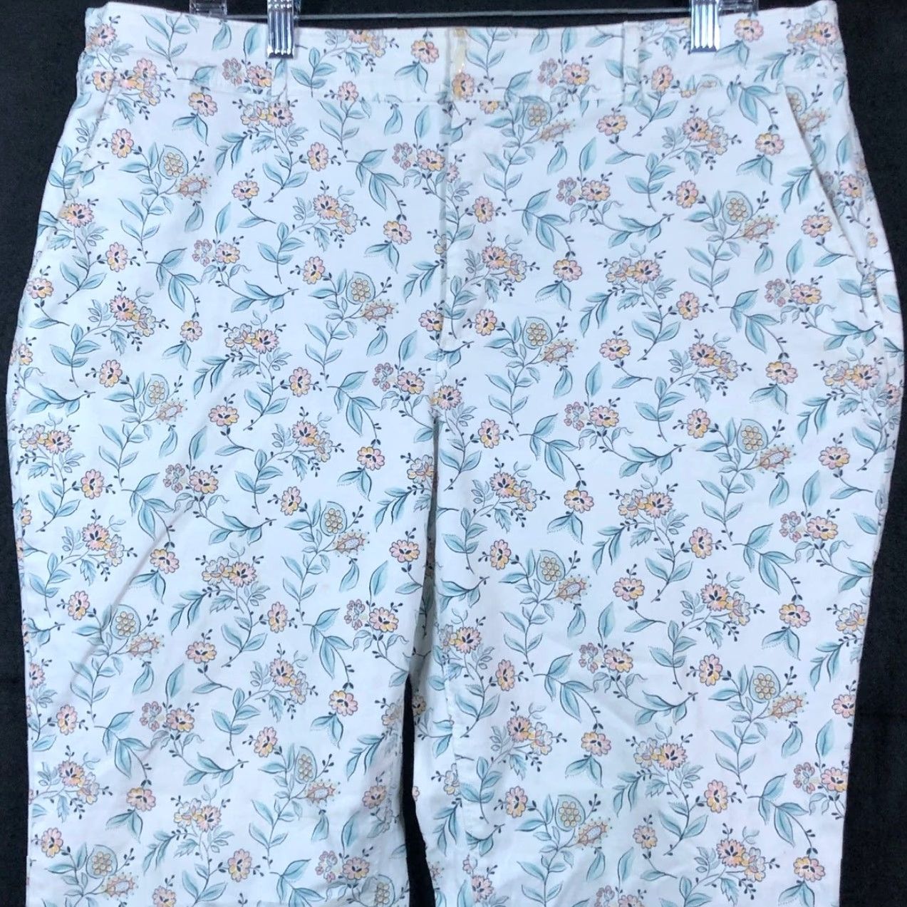 Ann Taylor LOFT Womens Pants White Multicolored Floral High Rise Ankle Stretch 16 Pants Moderate Casual Workwear Mens? Size 38" / US 16 / IT 52 - 2 Thumbnail
