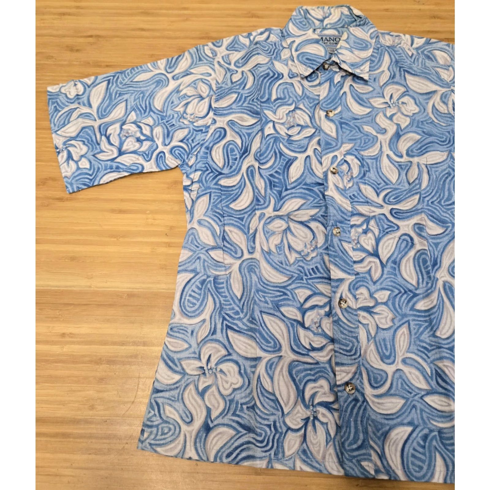 ALOHAS Manoa Shirt Company Shirt Mens Small Blue White Hawaiian Aloha Floral Button Up Size US S / EU 44-46 / 1 - 3 Thumbnail