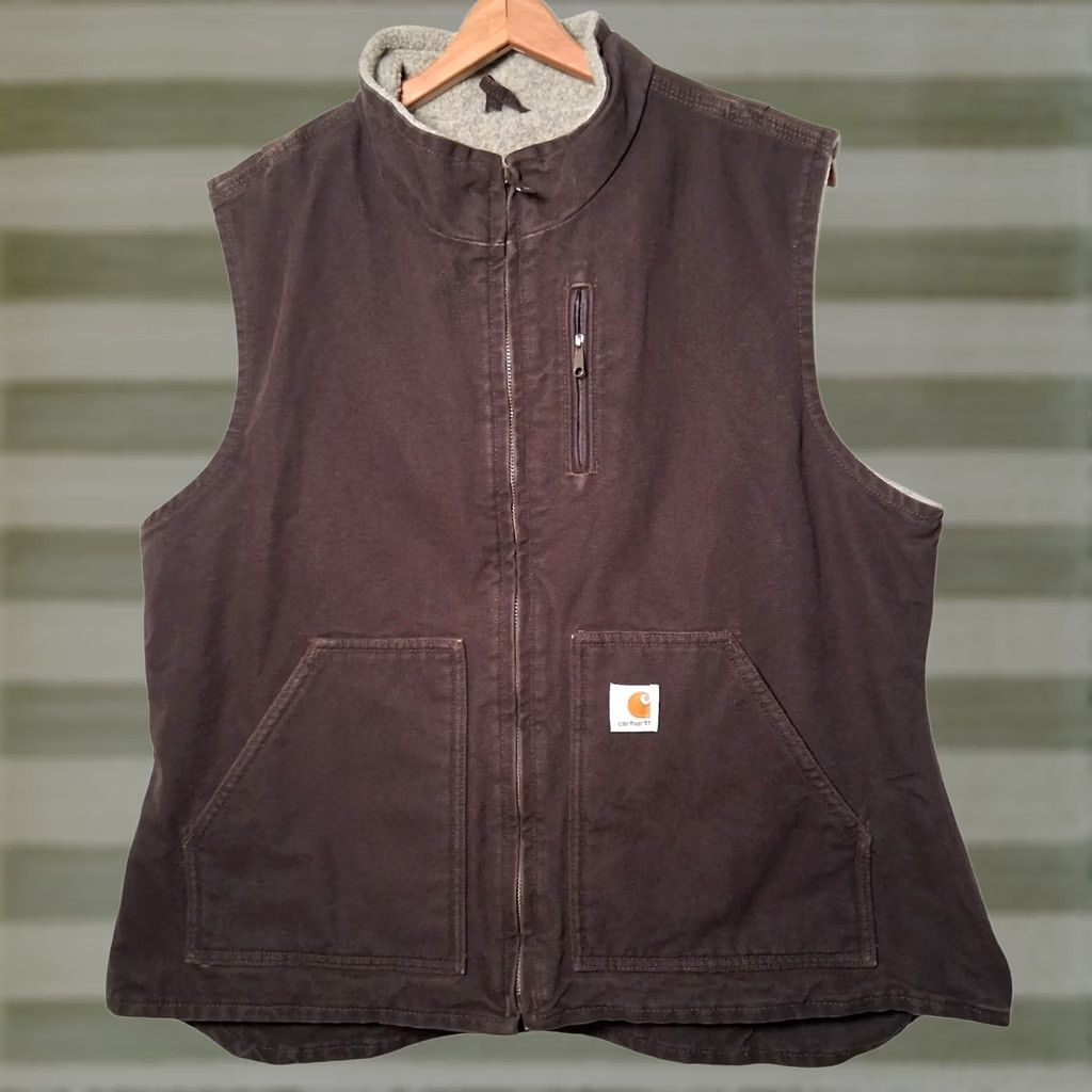 Carhartt VINTAGE Carhartt Vest Women XL Brown Duck Cloth Fleece Lined Workwear WV001 DKB Size XL / US 12-14 / IT 48-50 - 1 Thumbnail