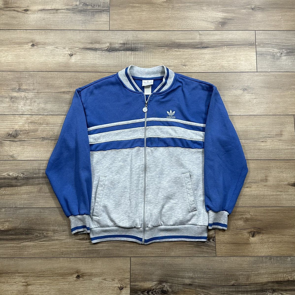 Adidas Vintage 80s Adidas Blue & Grey Trefoil Zip Up Jacket Size US M / EU 48-50 / 2 - 1 Thumbnail