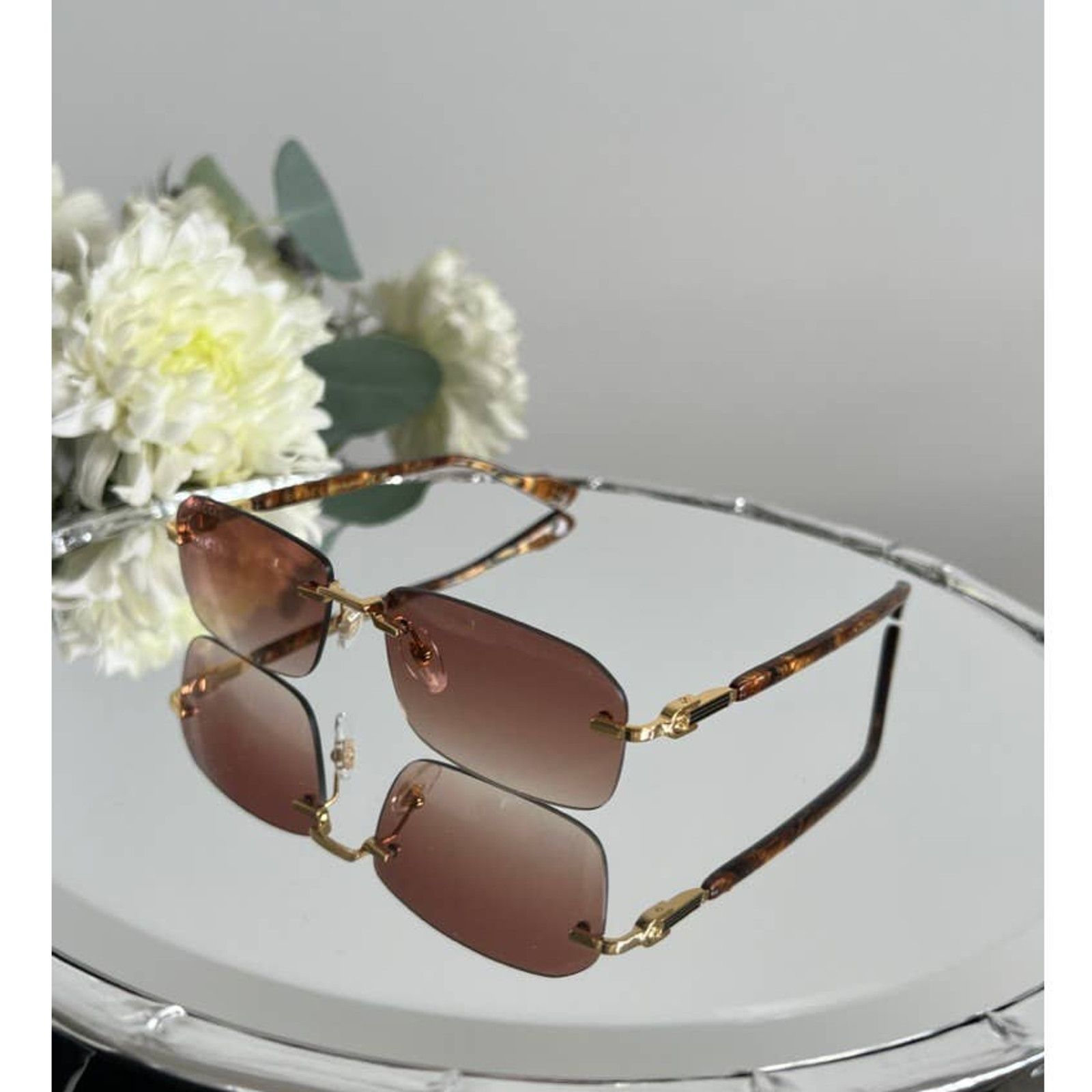 Gucci NEW Gucci GG1221S 004 Rimless Monogram Logo Lens Sunglasses Size ONE SIZE - 2 Thumbnail