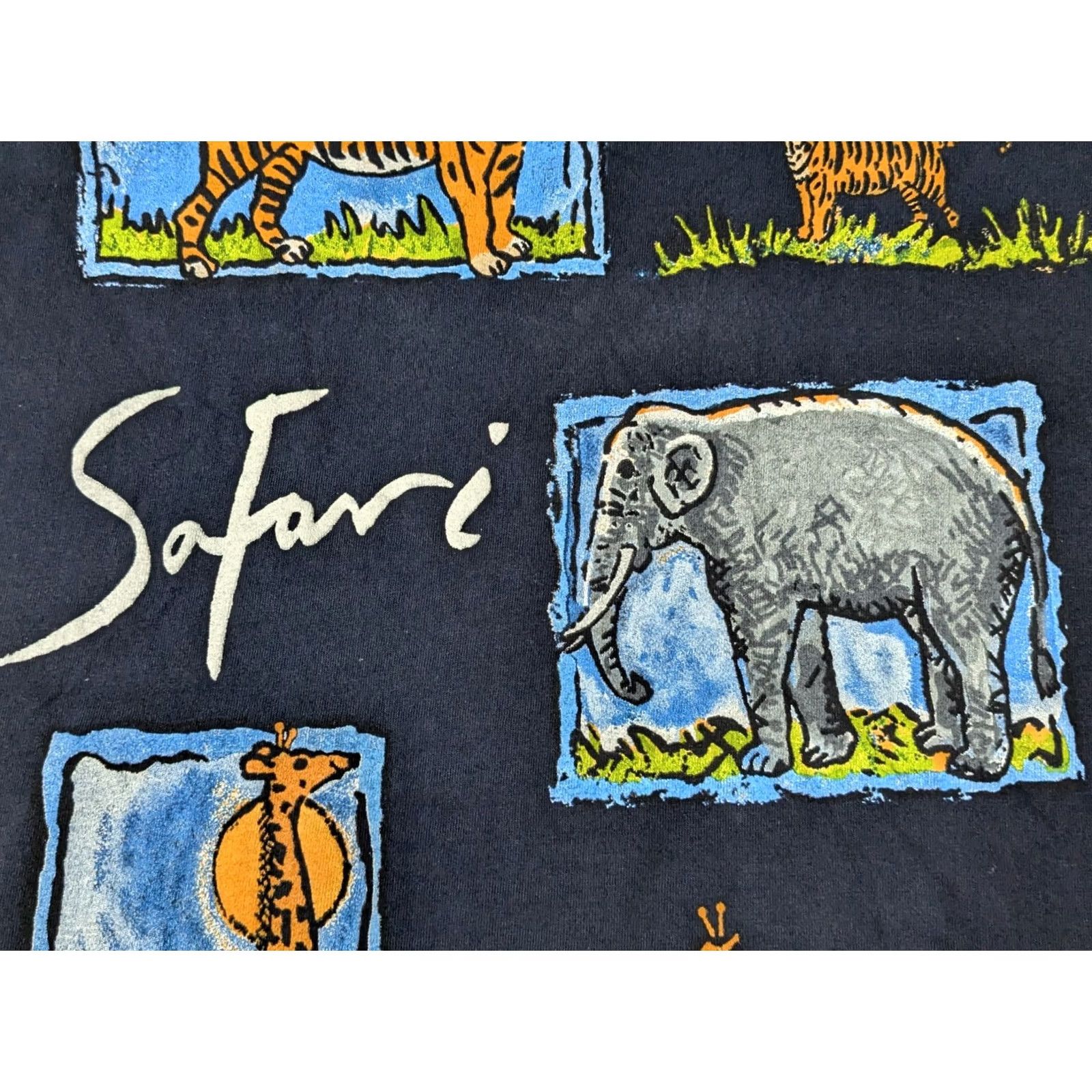 Vintage CHIC T-Shirt Men L Blue VTG 90s THE WILD KINGDOM SAFARI Tiger Elephant Giraffe Double-Sided Crew Neck Short Sleeve Graphic Print Size US L / EU 52-54 / 3 - 7 Thumbnail