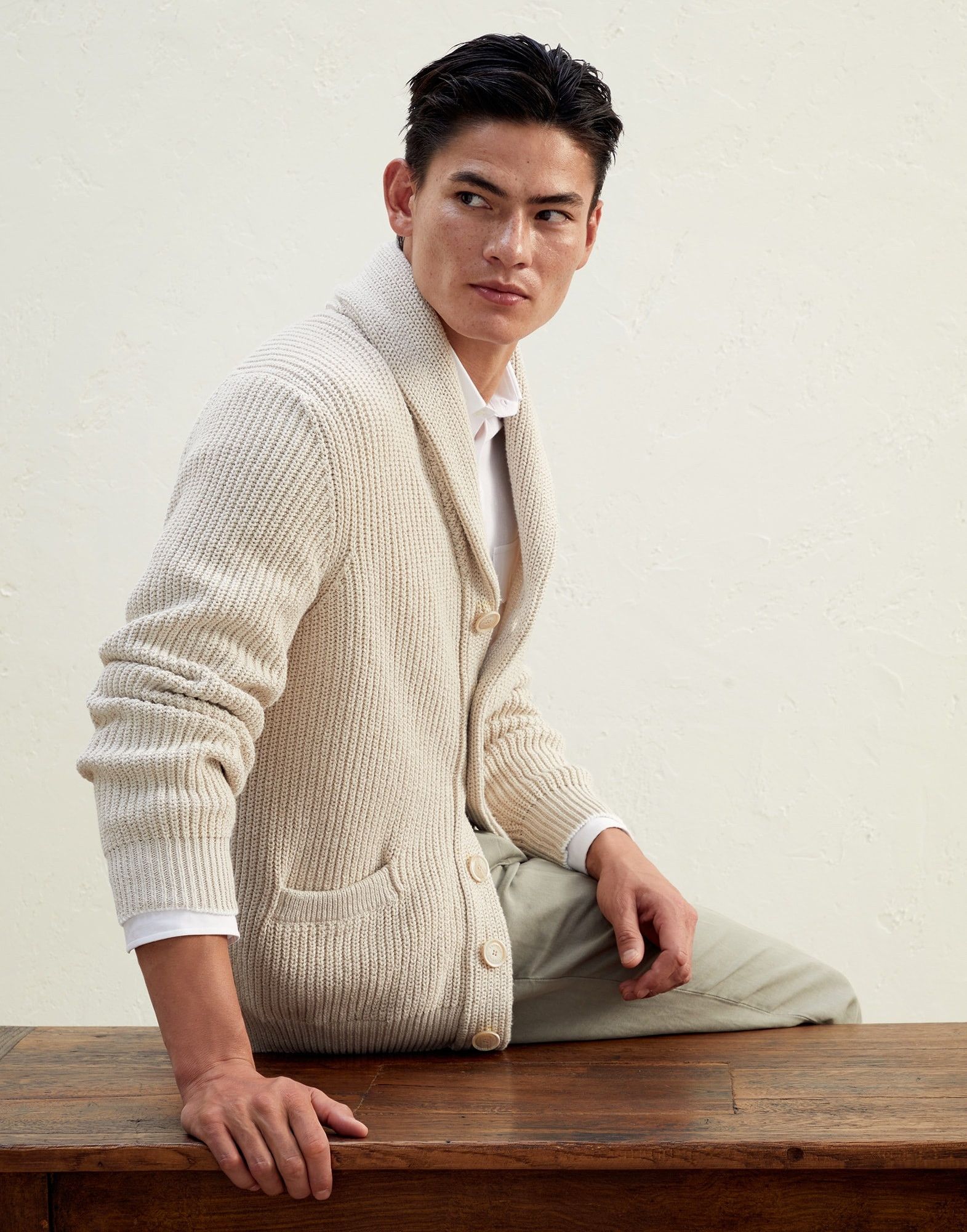 Brunello Cucinelli o1w1db10725 English Rib Knit in Beige Size US L / EU 52-54 / 3 - 2 Thumbnail
