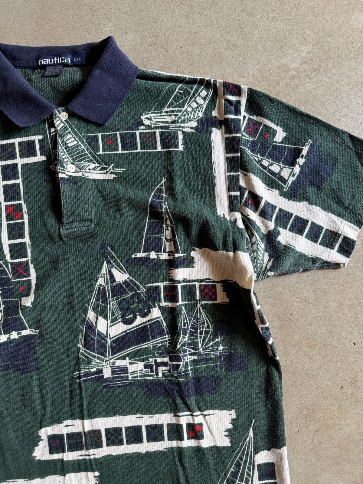 Nautica VTG Nautica Boat Green/Navy Blue Polo Shirt Sz L Size US L / EU 52-54 / 3 - 3 Thumbnail
