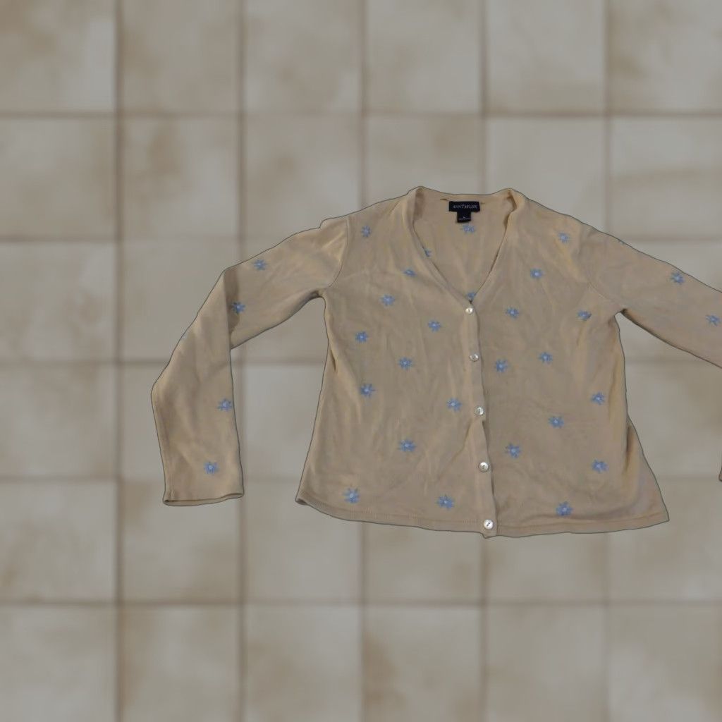 Ann Taylor Ann Taylor Cardigan Womens Medium Beige Floral Embroidered Button-Up Sweater Size M / US 6-8 / IT 42-44 - 1 Thumbnail