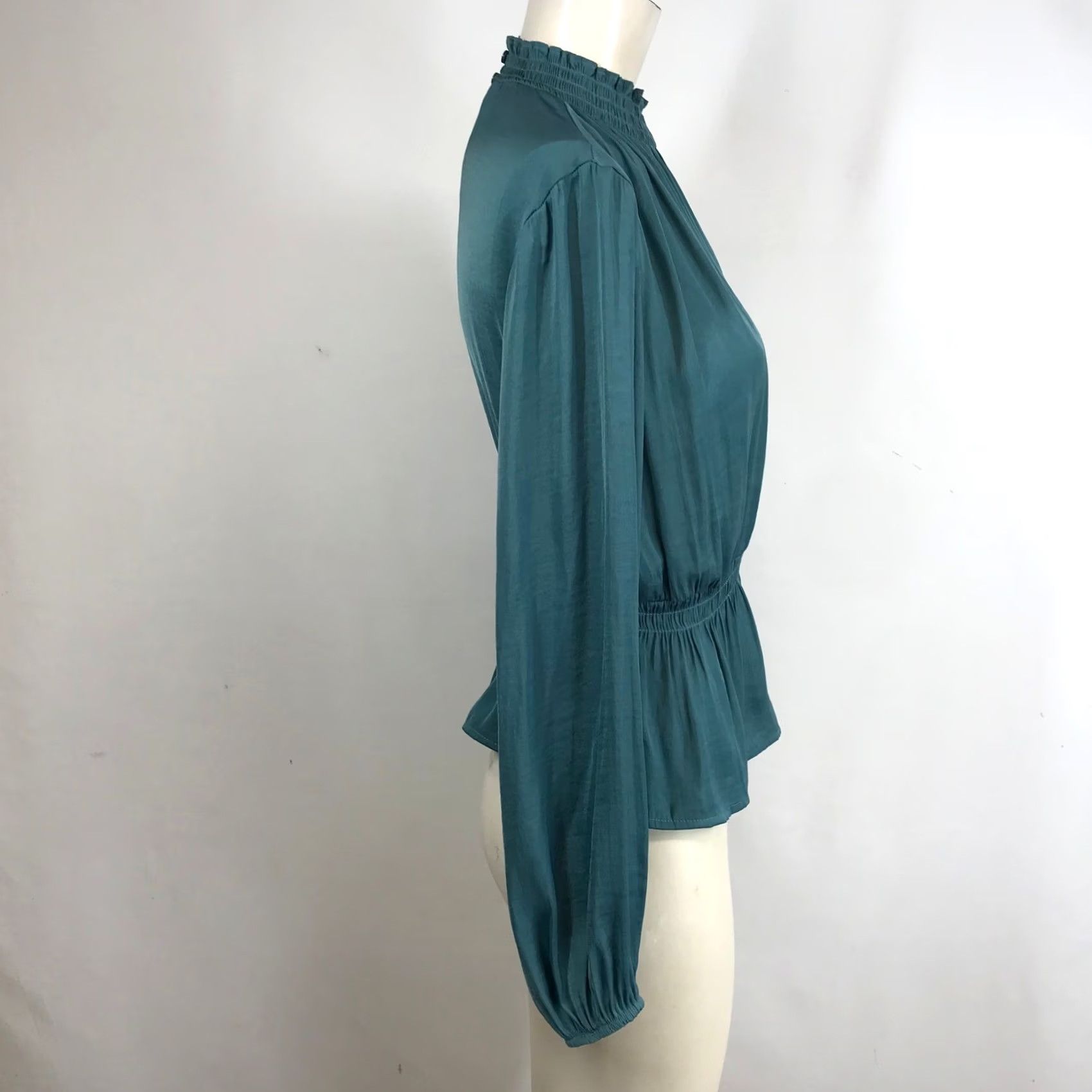 Nine West Nine West Blouse Teal Mock Neck Peplum Long Sleeve XS Women Size XS / US 0-2 / IT 36-38 - 4 Thumbnail