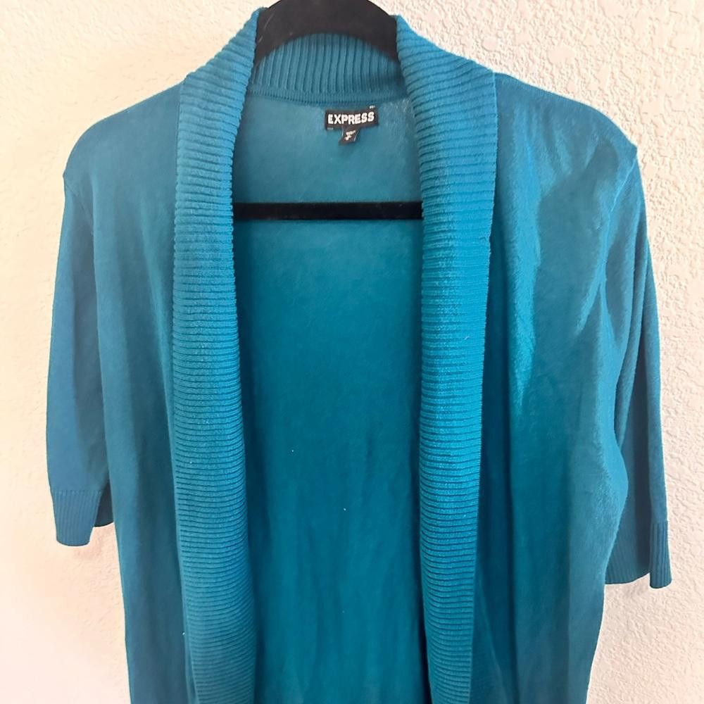 Express Express Short Sleeve Open Shawl Cardigan Teal Blue Medium Size M / US 6-8 / IT 42-44 - 3 Thumbnail