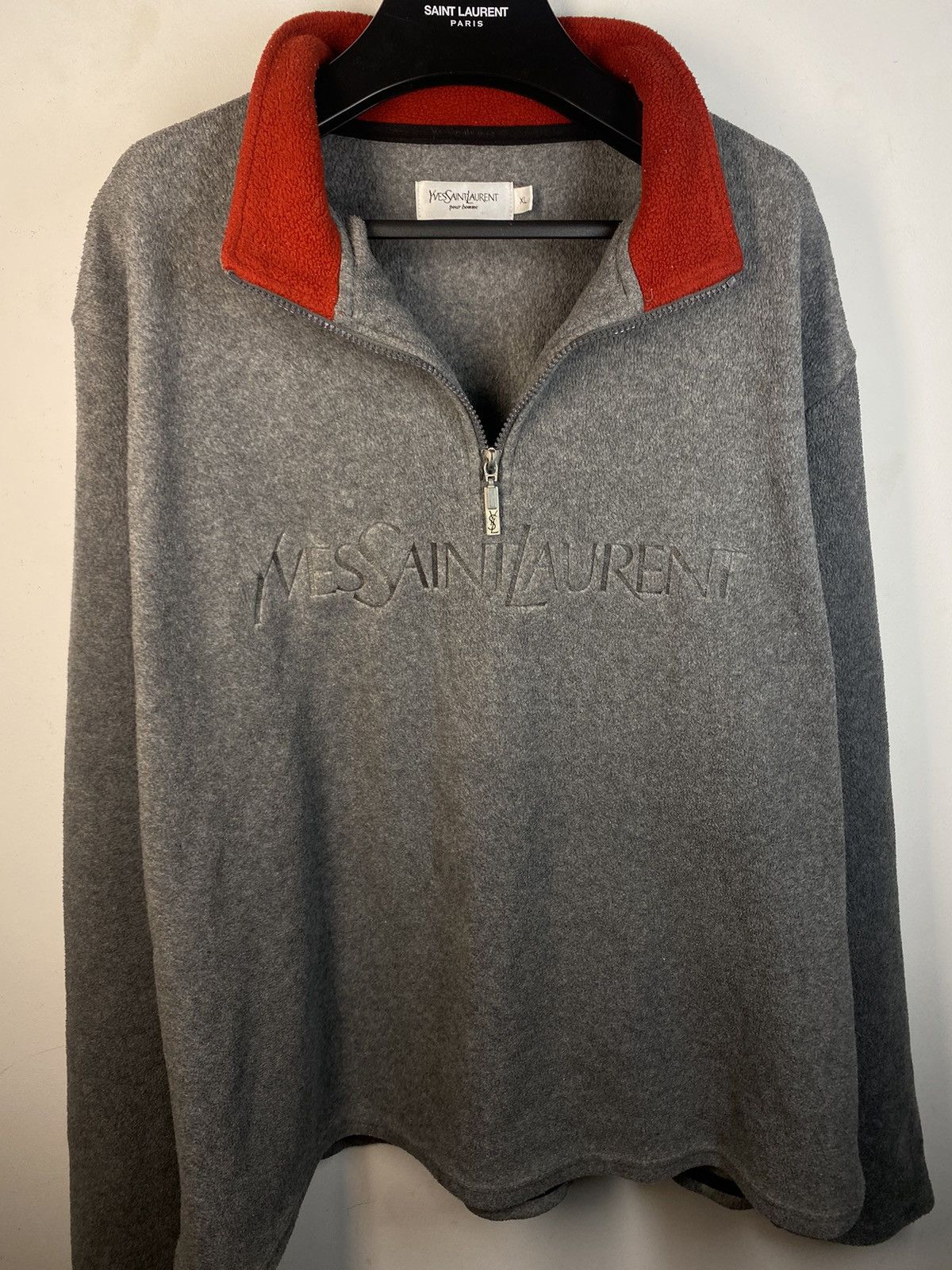 Yves Saint Laurent Fleece YSL Sweatshirt 1/4 Quarter Zip Logo Vintage Sweater Size US XL / EU 56 / 4 - 3 Thumbnail