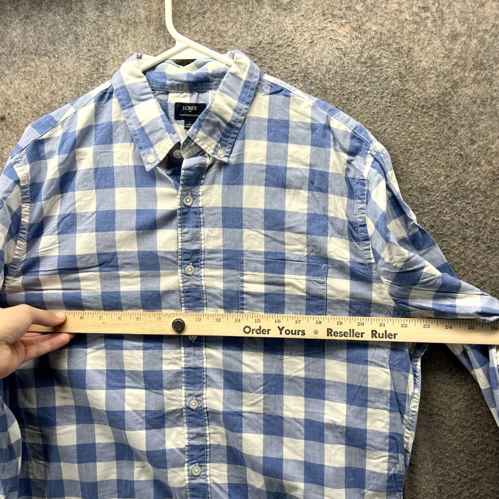 J.Crew J.Crew Shirt Mens L Blue White Gingham Heathered Cotton Button-Down Casual Pocketed Long Sleeve Size US L / EU 52-54 / 3 - 5 Thumbnail