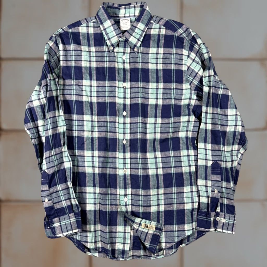 Brooks Brothers Brooks Brothers Baird McNutt Irish Linen Madras Plaid Shirt Men Large Blue Size US L / EU 52-54 / 3 - 1 Thumbnail