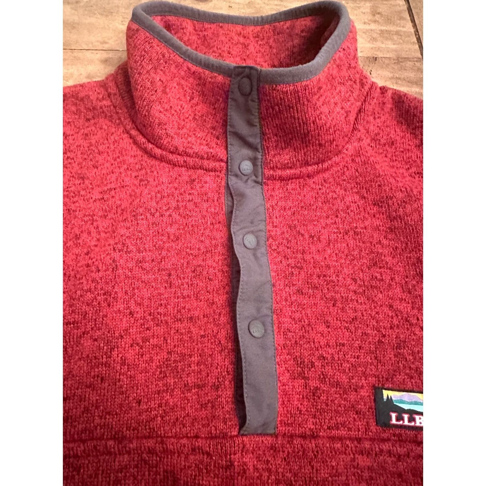 Vintage LL Bean Sweater Men Large Red 1/4 Snap Fleece Pullover Mock Neck Knit Regular Fit Long Sleeve Solid Casual Outdoor Size US L / EU 52-54 / 3 - 3 Thumbnail