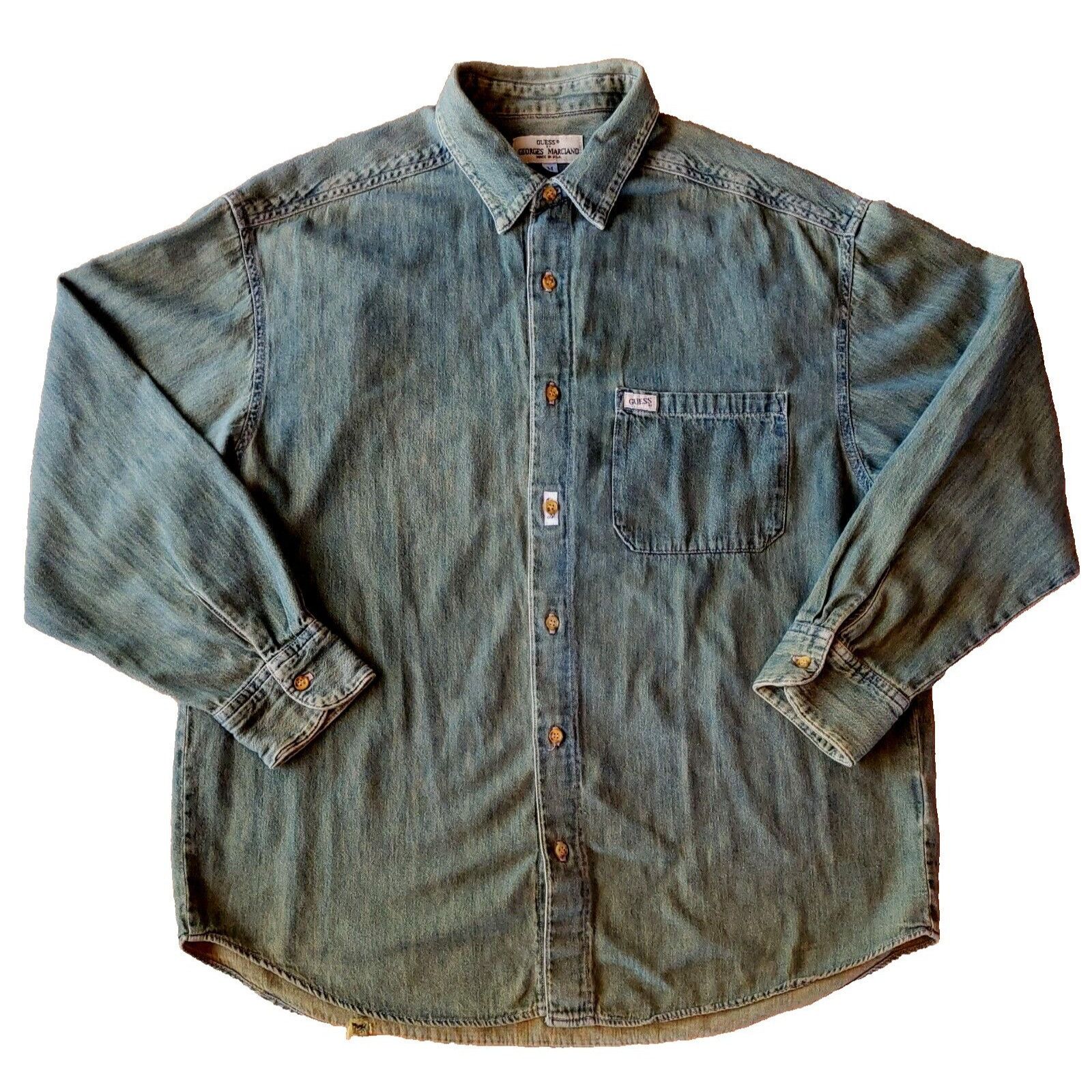 Guess 80s Guess Georges Marciano Denim Shirt Mens M Distressed Ove Size US M / EU 48-50 / 2 - 1 Thumbnail