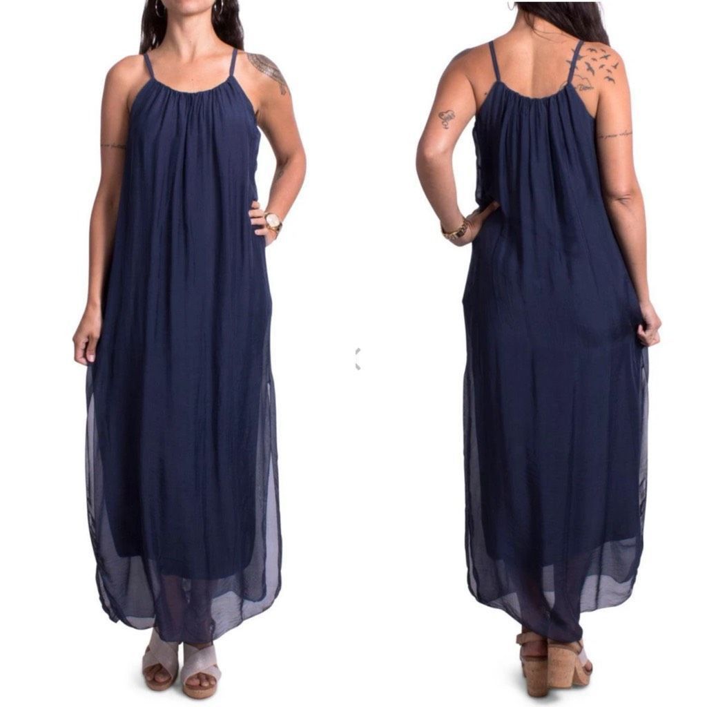Other Gigi Moda Italy Venus Silk Maxi Dress Navy Blue M L $115 OSF Size M / US 6-8 / IT 42-44 - 1 Thumbnail