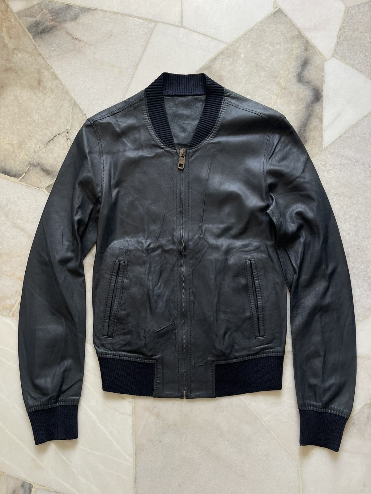 Dolce & Gabbana Dolce & Gabbana Navy Leather Bomber Jacket Size US S / EU 44-46 / 1 - 7 Thumbnail