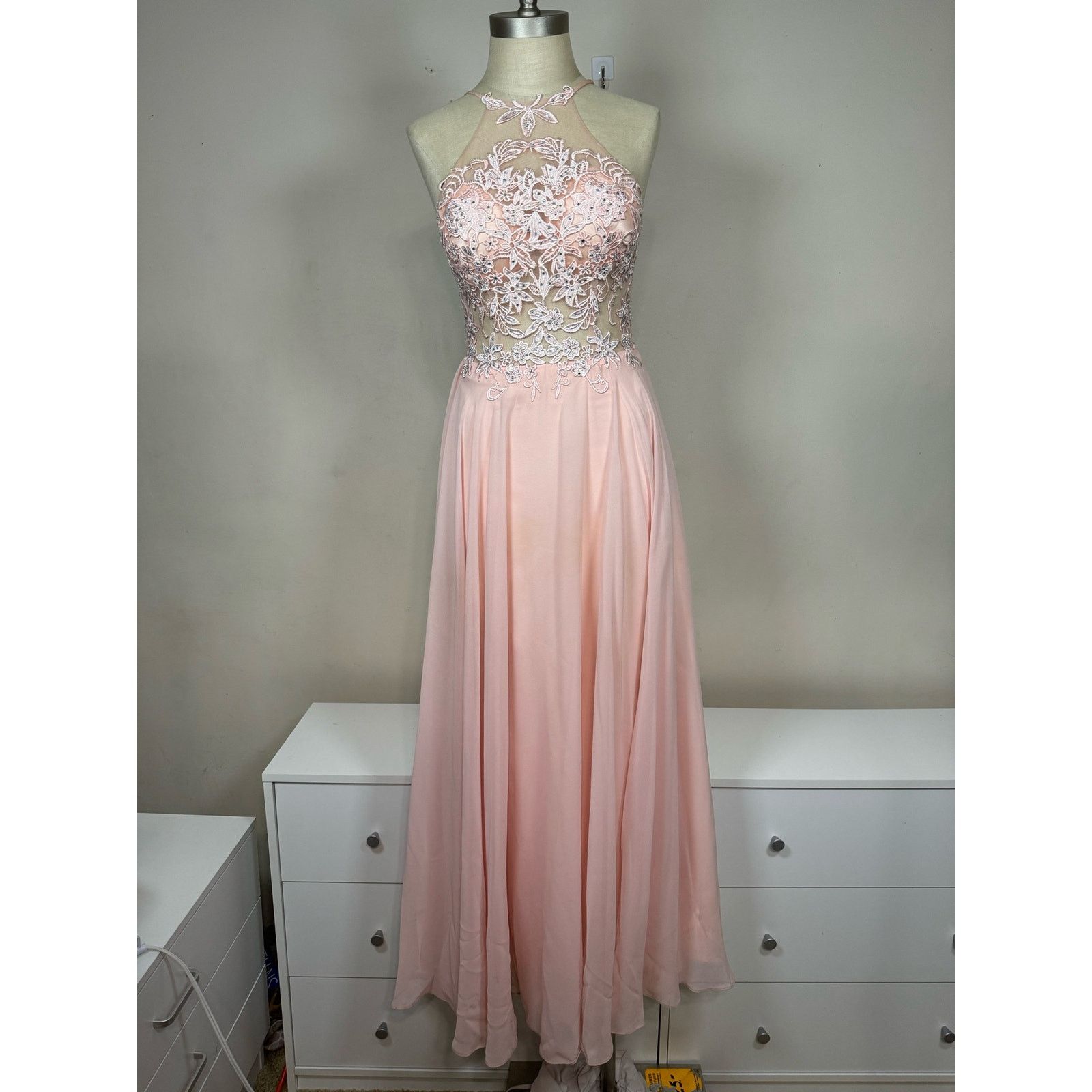 Unknown London Dancing Queen 2369 Embroidered Sheer Halter Chiffon Dress Size S / US 4 / IT 40 - 1 Thumbnail