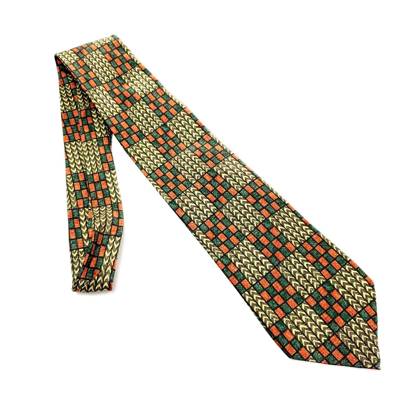 Barneys New York Barney's New York Silk Tie Print Green Orange Short Wide Size ONE SIZE - 6 Thumbnail