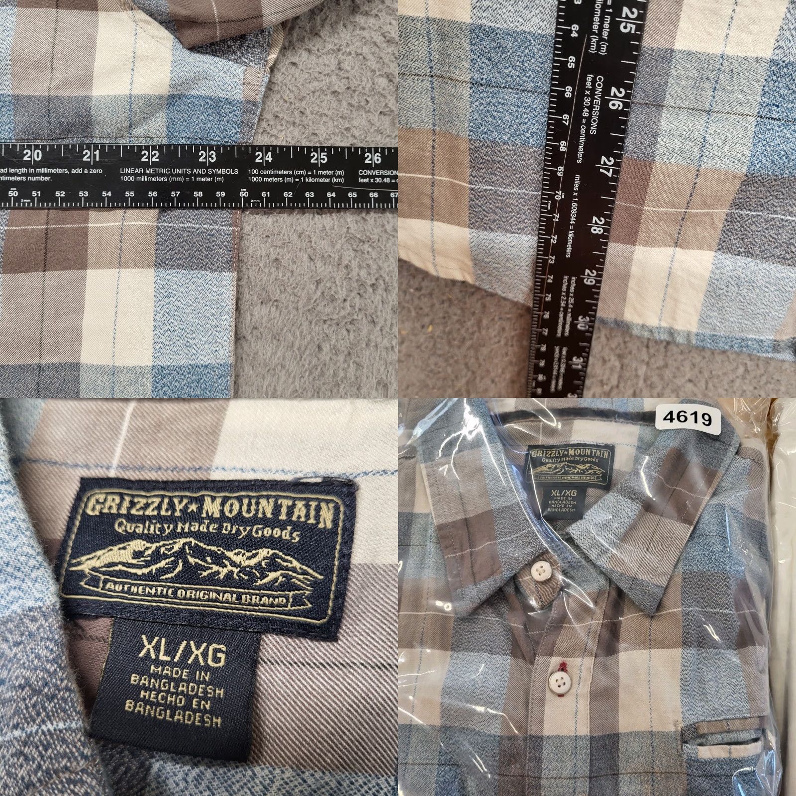 Vintage Grizzly Mountain Shirt Men XL Blue Brown Cream Short Sleeve Plaid Pocket Button-Up Shirt Size US XL / EU 56 / 4 - 8 Thumbnail