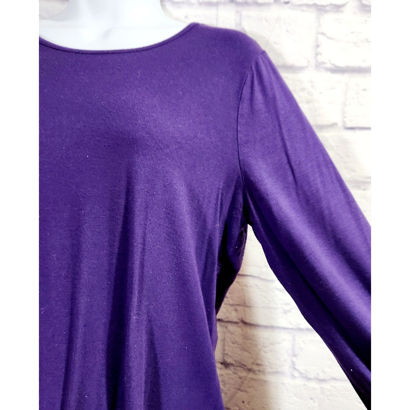 Chicos By Chico's Purple Round Neck Long Sleeves Top 1 Medium Soft Size M / US 6-8 / IT 42-44 - 2 Thumbnail
