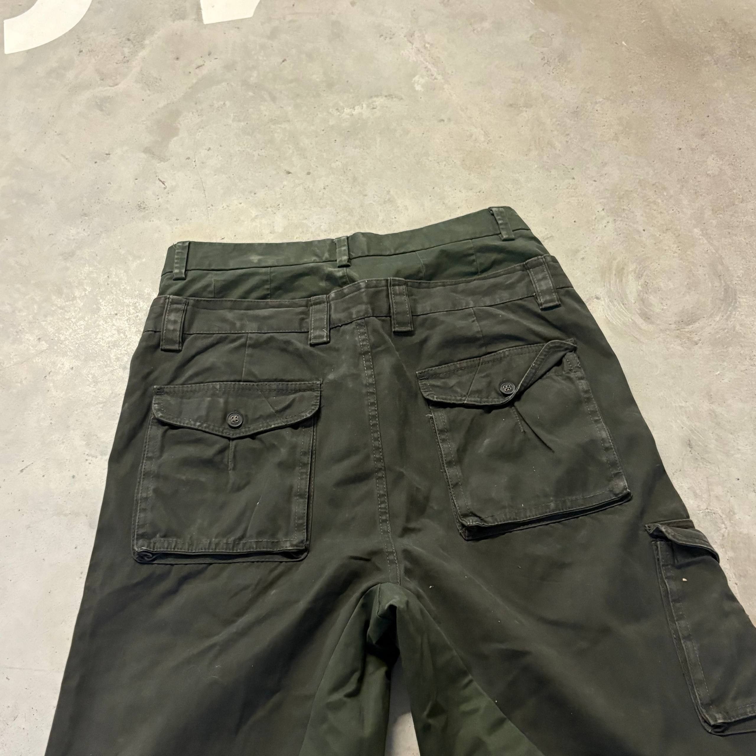 Japanese Brand Dark Green Wide Double Waist Cargo Pants – Handmade Baggy Size US 33 - 5 Thumbnail