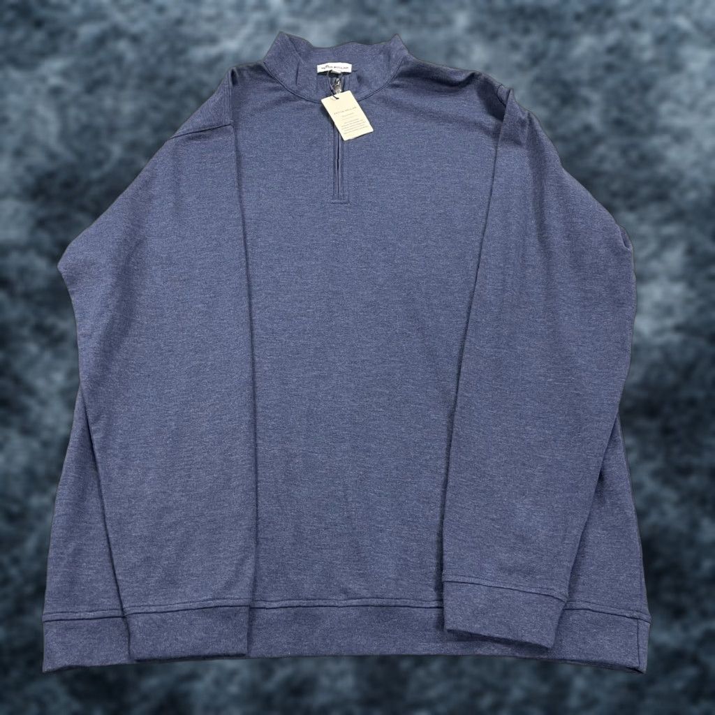 Peter Millar Sweater Mens 2XL Blue Golf Crown Comfort Interlock 1/4 Zip NWT Shirt Mens 2XL Blue Golf Crown Comfort Interlock 1/4 Zip Logo NWT
