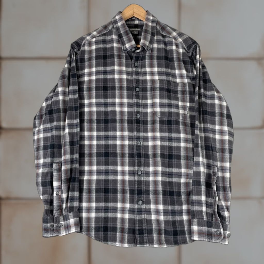 Eddie Bauer Eddie Bauer Flannel Shirt Mens L Gray Plaid Long Sleeve Button Down Outdoor Casual Workwear Classic Fit Size US L / EU 52-54 / 3 - 1 Thumbnail