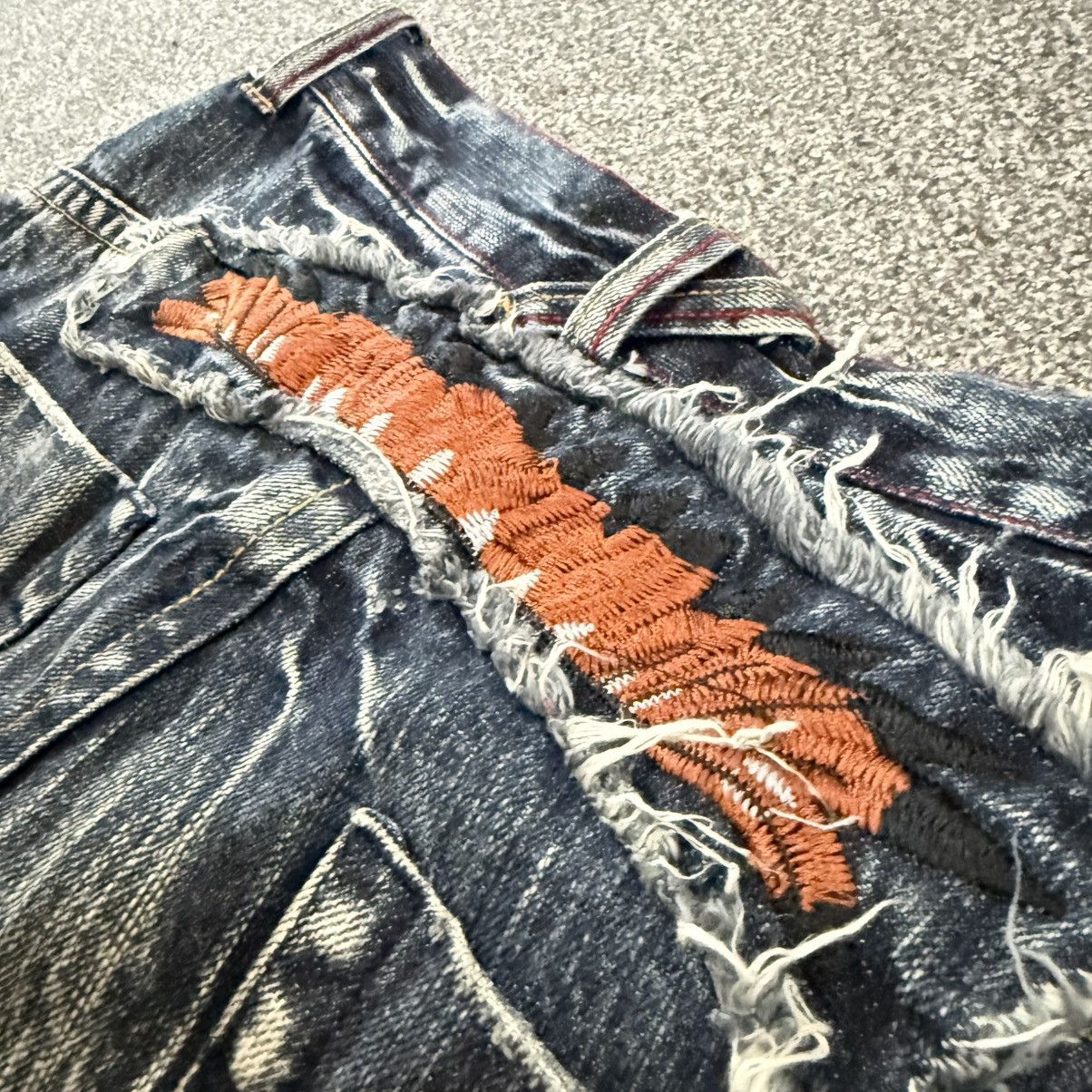 If Six Was Nine Vintage 90s Japanese Whisker Distressed Iron Denim Size US 34 / EU 50 - 10 Thumbnail