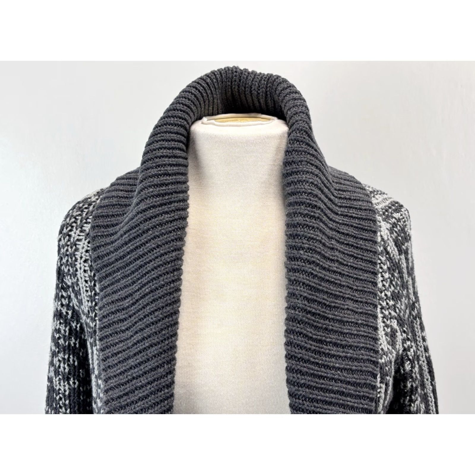 Talbots Talbots Cardigan Women Small Grey Silver Open Shawl Collar Knit Sweater Fair Isle Long Sleeve Casual Fall Winter Spring Womens Size S / US 4 / IT 40 - 5 Thumbnail