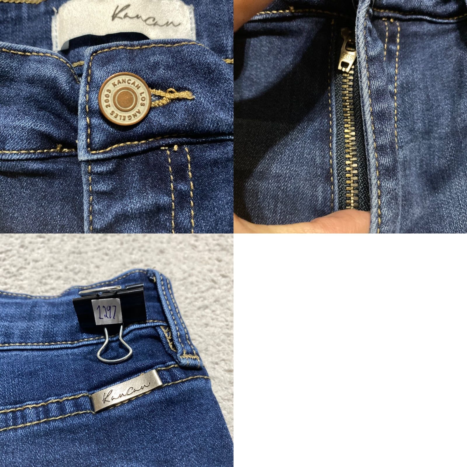 Vintage Kancan Jeans Shorts Blue Denim Dark Wash Mid Rise Inseam 3" Cuffed 5-Pocket Stretch Casual Womens Size 28 Shorts Size 28" / US 6 / IT 42 - 8 Thumbnail