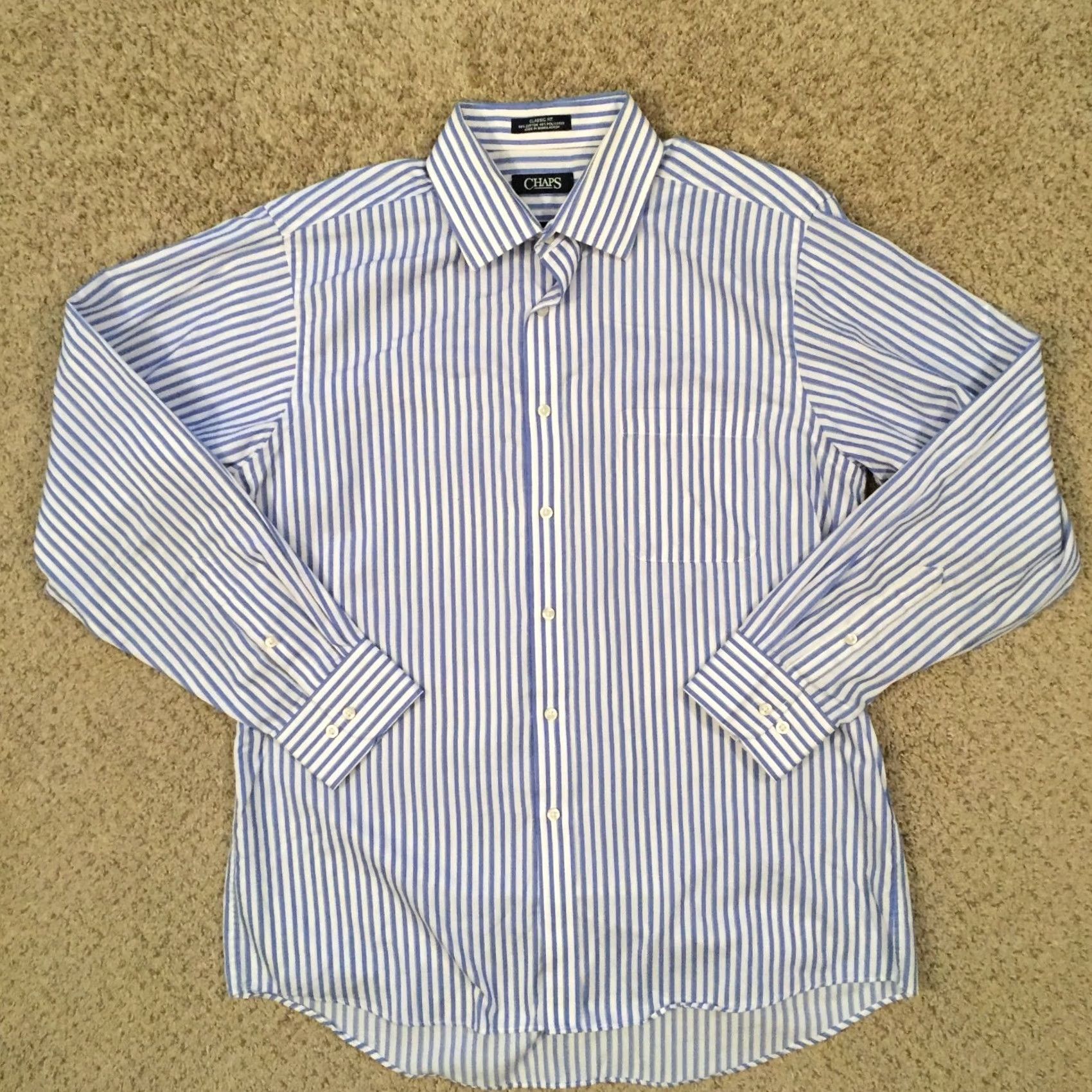 Chaps Chaps Shirt Mens 16.5 Blue Striped Classic Fit Long Sleeve Button Up Size US XL / EU 56 / 4 - 2 Thumbnail