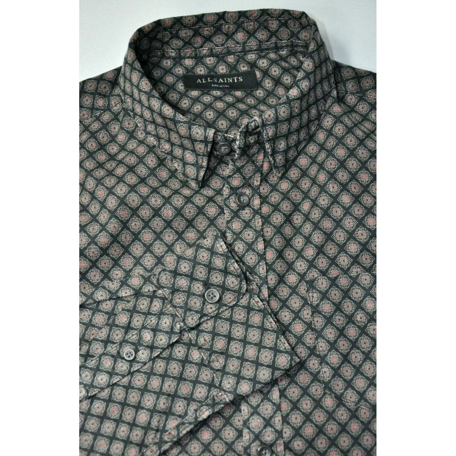 Allsaints AllSaints Montpezat Shirt Men M Linen 55% Linen 45% Cotton Geometric Button-Down Long Sleeve Multicolor"} Size US M / EU 48-50 / 2 - 7 Thumbnail
