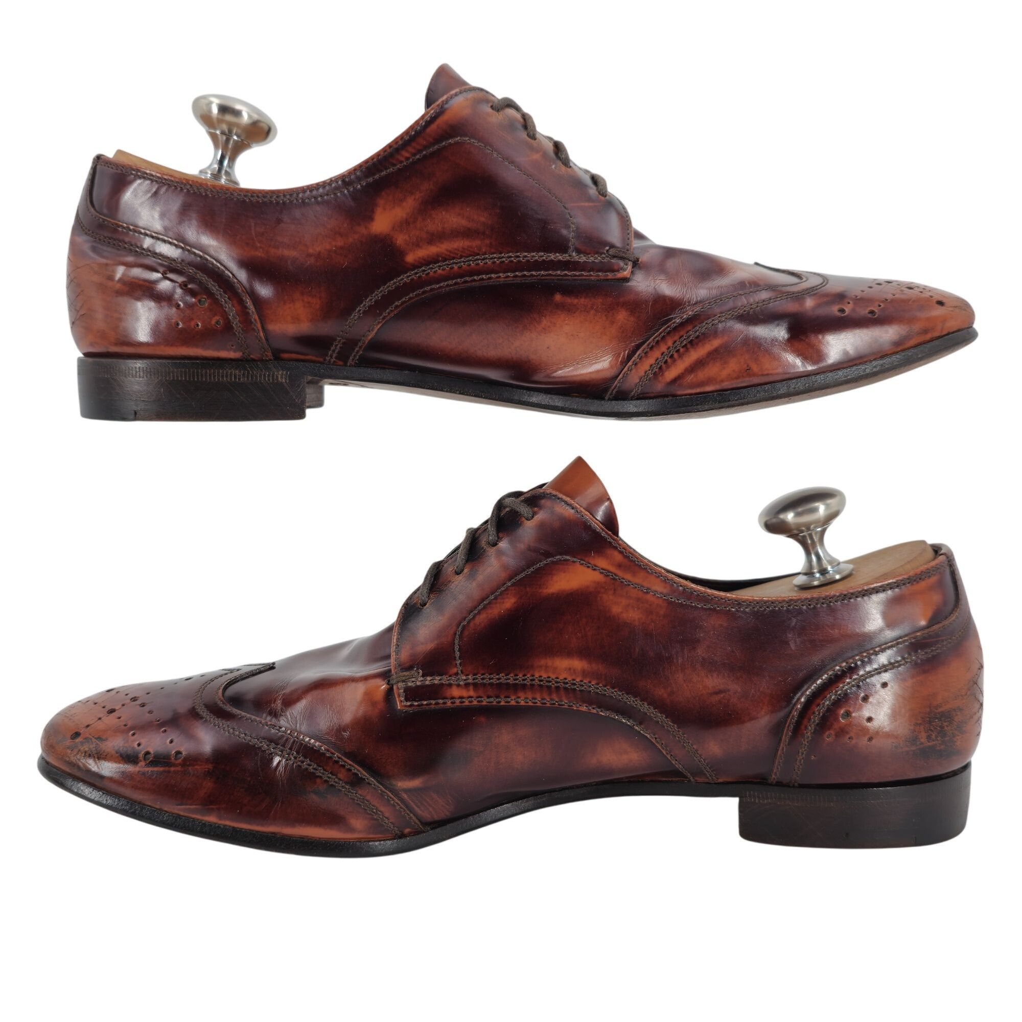 Prada Prada Italy Mens 7.5 Distressed Brown Leather Wingtip Derby Size US 7.5 / EU 40-41 - 7 Thumbnail
