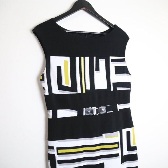 Joseph Ribkoff Joseph Ribkoff Front Belted Geometric Circle Patterned Dress Size L / US 10 / IT 46 - 2 Thumbnail