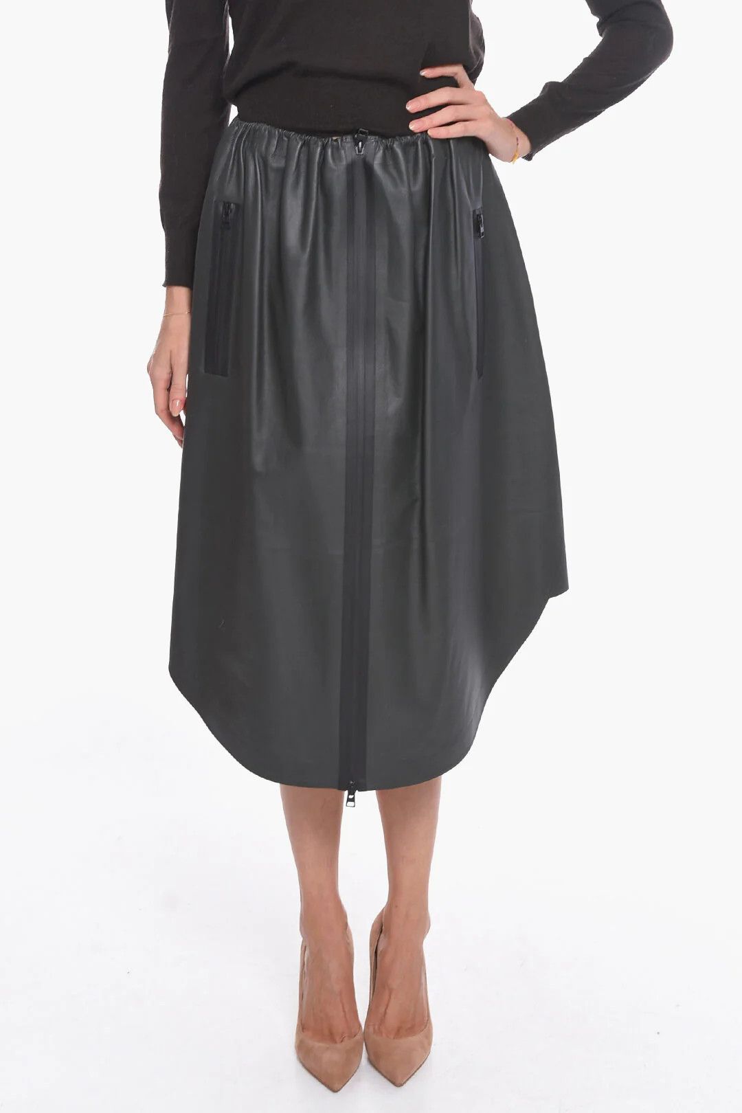 Bottega Veneta og1mm0426 Leather Midi Skirt in Grey Size 28" / US 6 / IT 42 - 1 Thumbnail