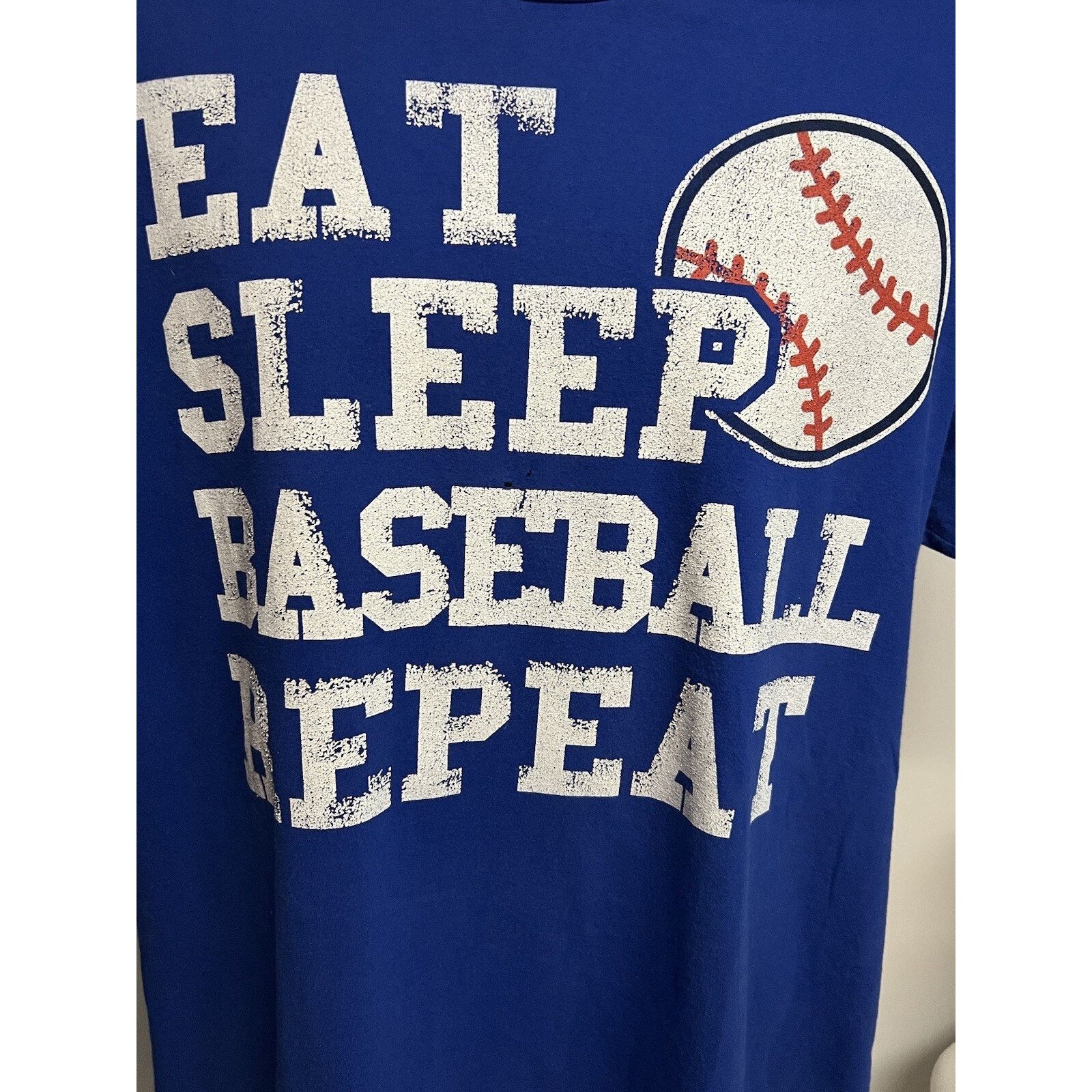 Vintage Vintage Blue Graphic T-Shirt Large Eat Sleep Baseball Repeat Size US L / EU 52-54 / 3 - 4 Thumbnail