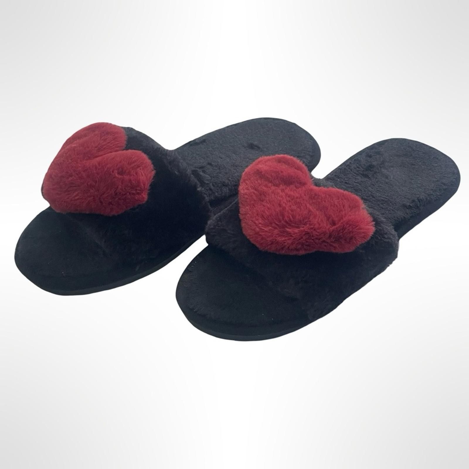 NBDN Nobrandedon Black Slippers with Red Heart Accents size 40-41 Size US 7 / IT 37 - 1 Thumbnail