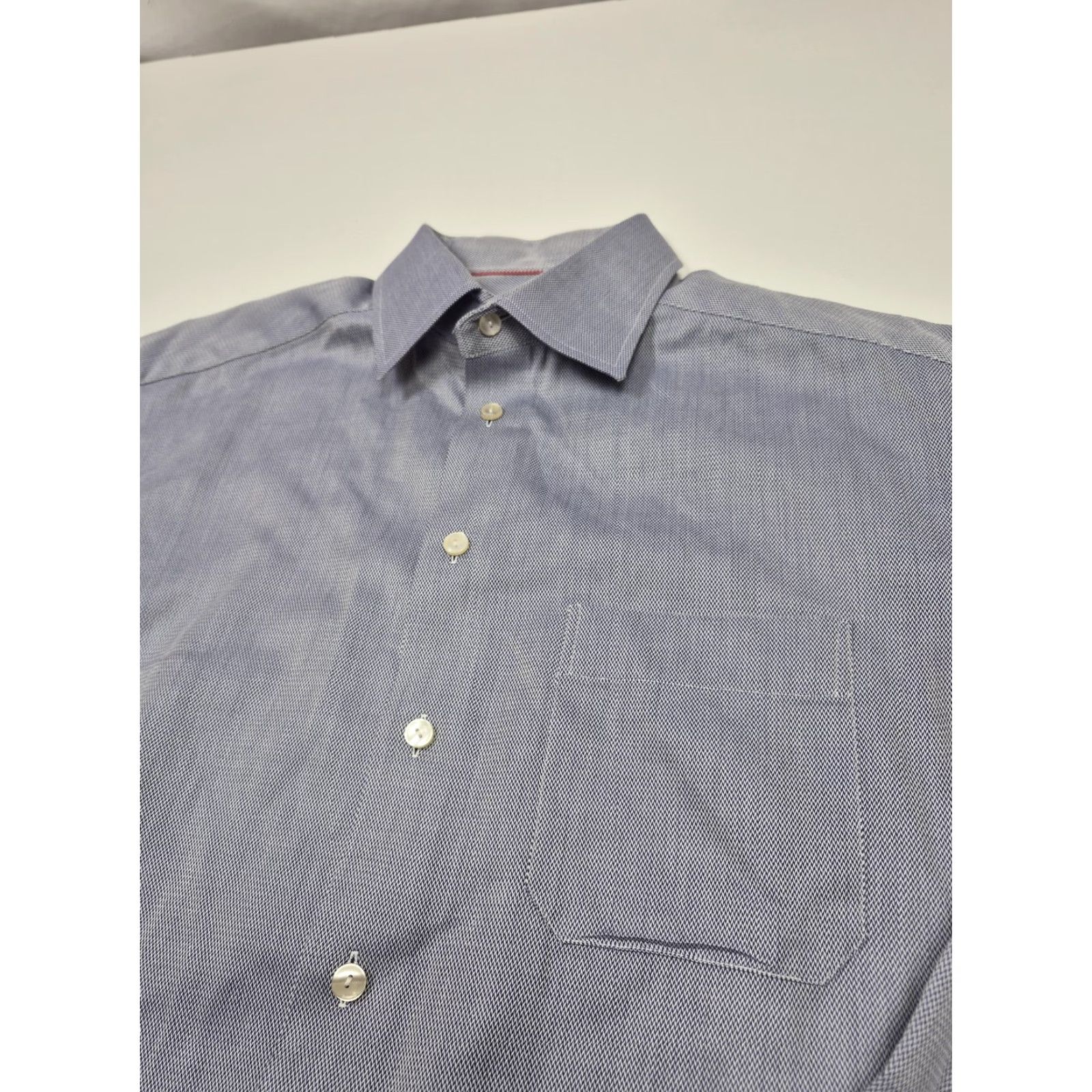 Eton EtonDress Shirt Mens 16.5 34/35 Blue Herringbone Point Collar Classic Fit Size 46R - 2 Thumbnail