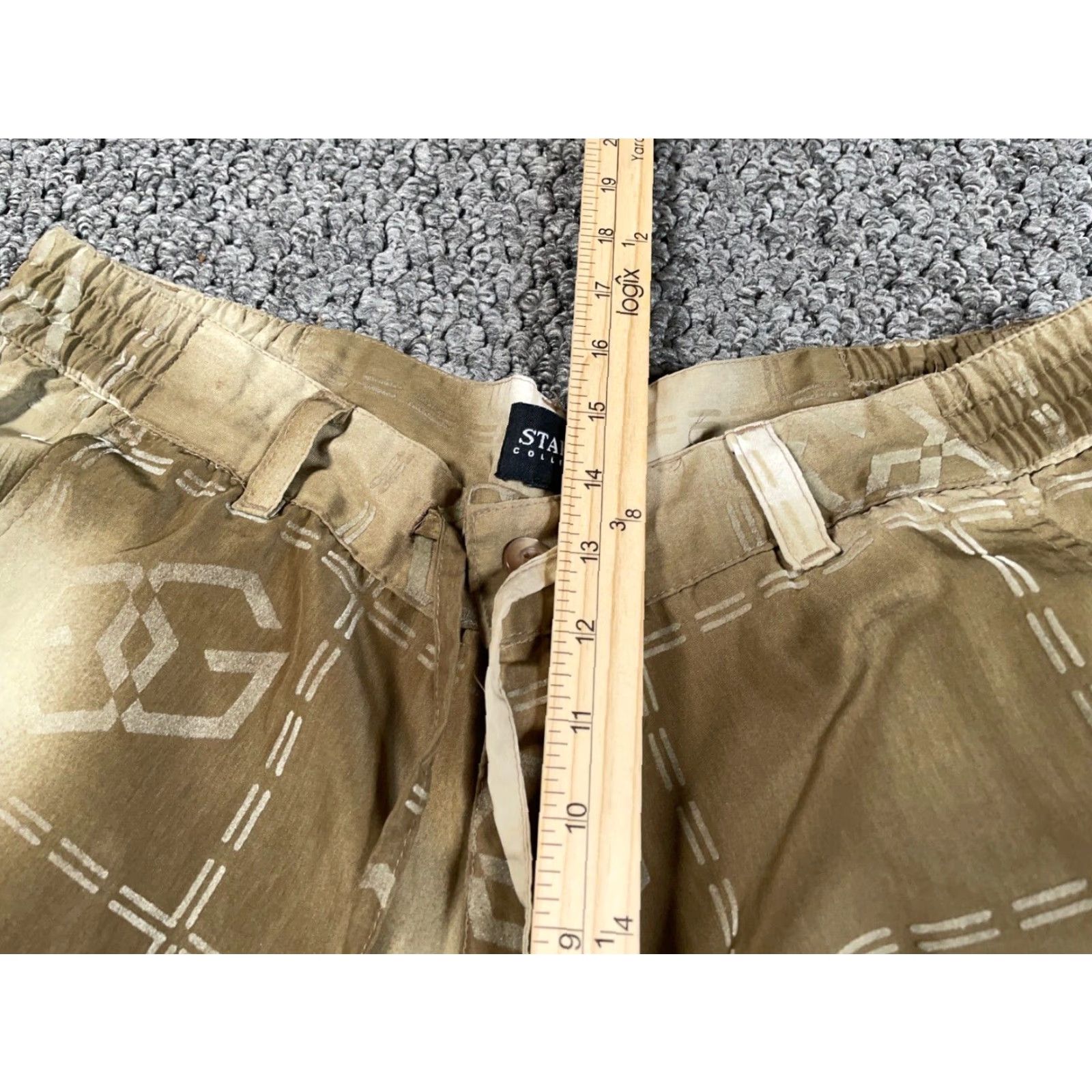 Vintage VTG Brown Geometric Pattern Shorts Bermuda Mens Large 12" Inseam Hip Hop 90s Vintage Streetwear Denim Polyester Stretch Size US 33 - 6 Thumbnail