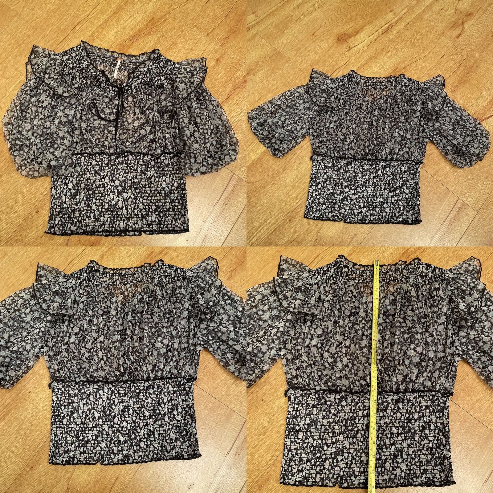 Free People Free People Blouse Shirt Women S Floral Print Sheer Cropped Balloon Sleeve Gray Blue Smocked Beatrice Puffy Small Size S / US 4 / IT 40 - 8 Thumbnail