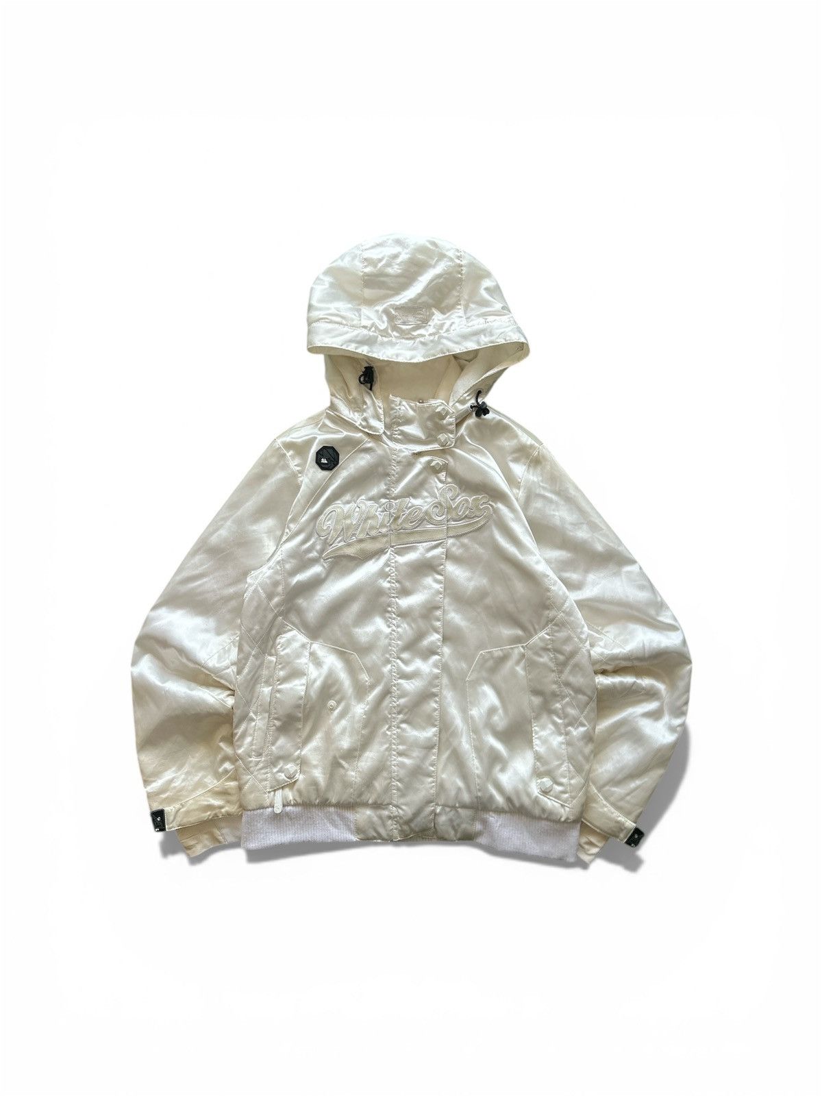 Rare MLB White Sox Satin Puffy Jacket ZipOff Hood Streetwear
