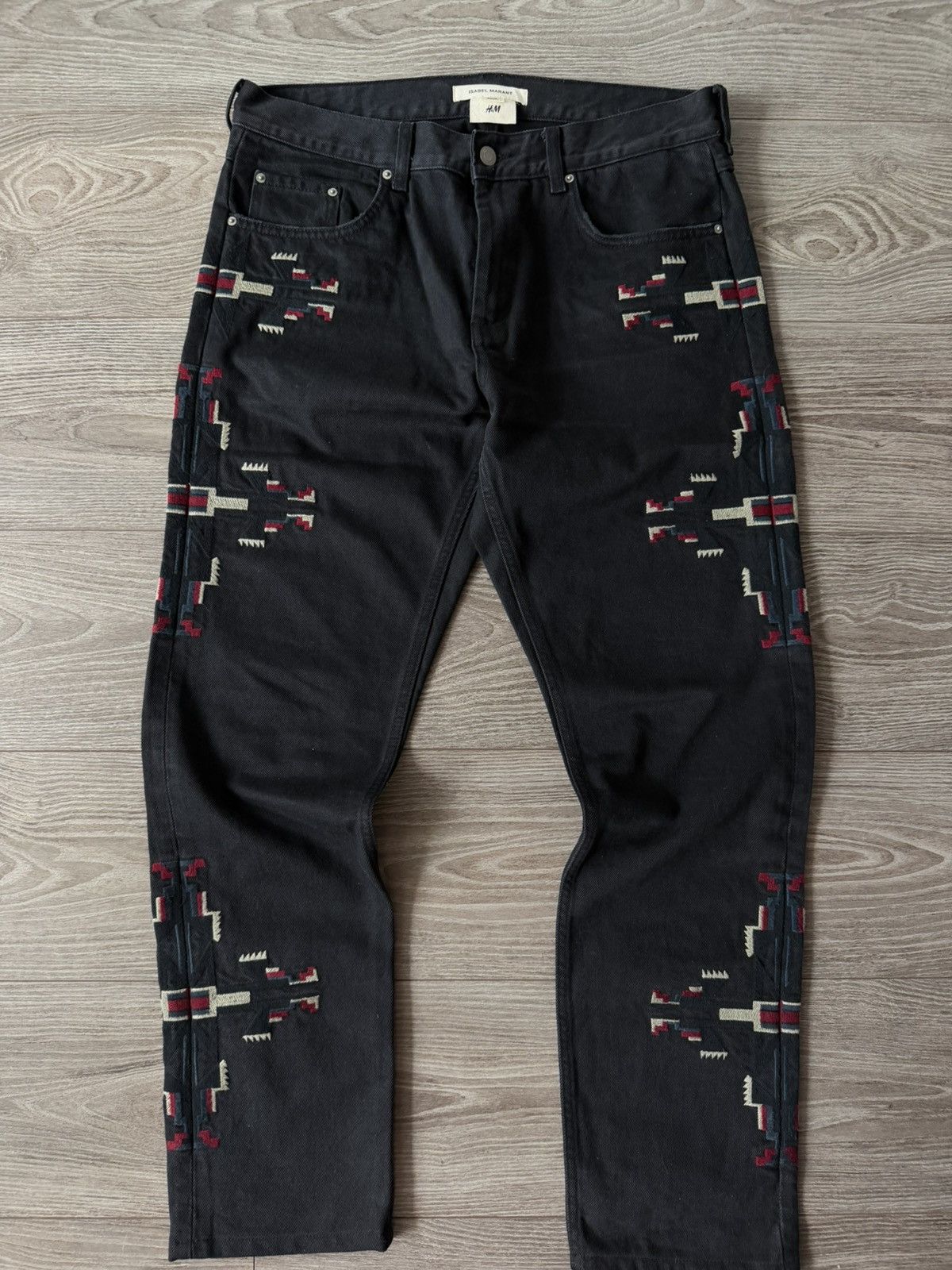 Isabel Marant Isabel Marant x H&M Embroidered Western Black Denim Jeans Size US 33 - 1 Thumbnail