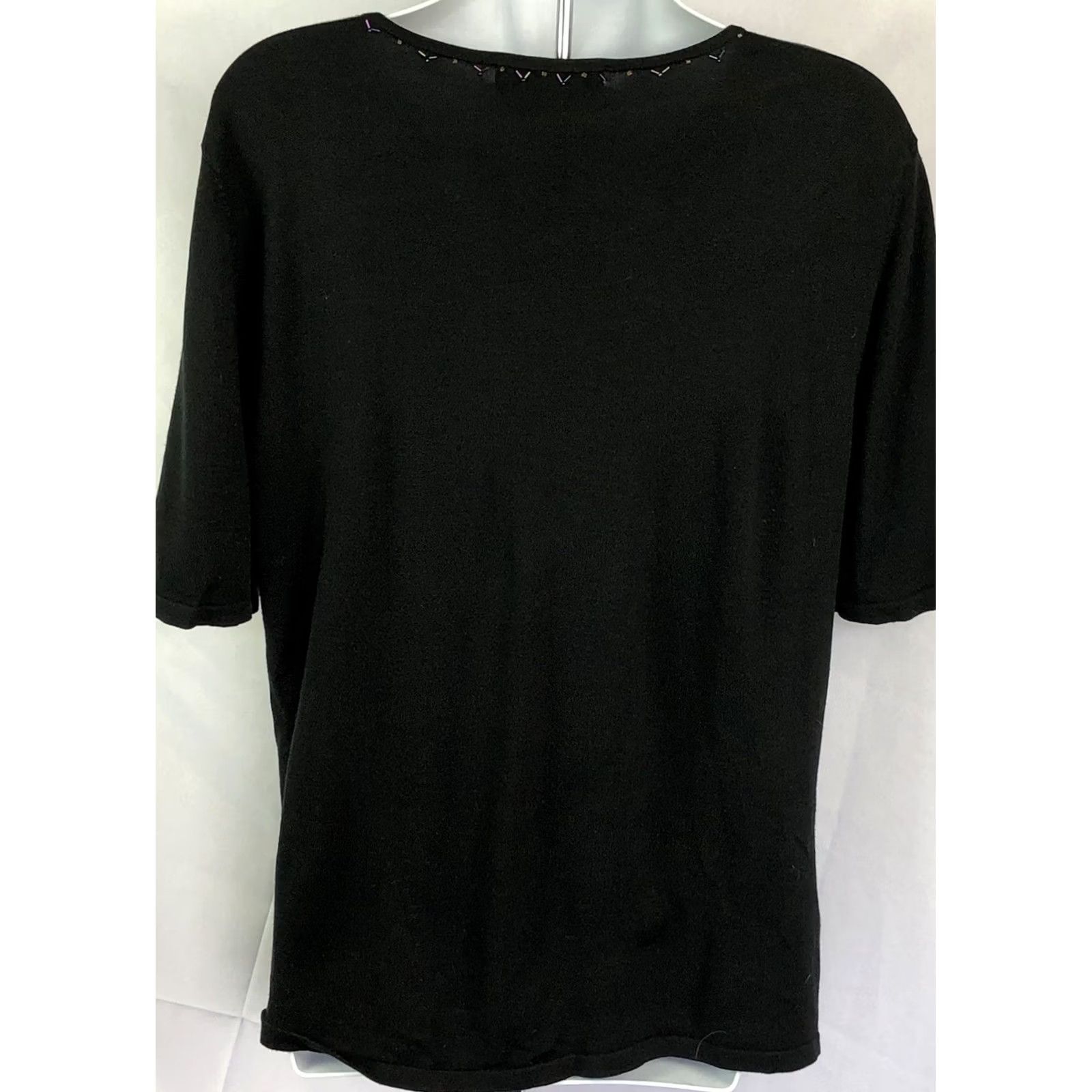 Vintage Nancy Bolen Silk Knit Top Blouse M Black Beaded Short Sleeve Round Neck Women 38 25 Classic Tee Y2K Size M / US 6-8 / IT 42-44 - 3 Thumbnail