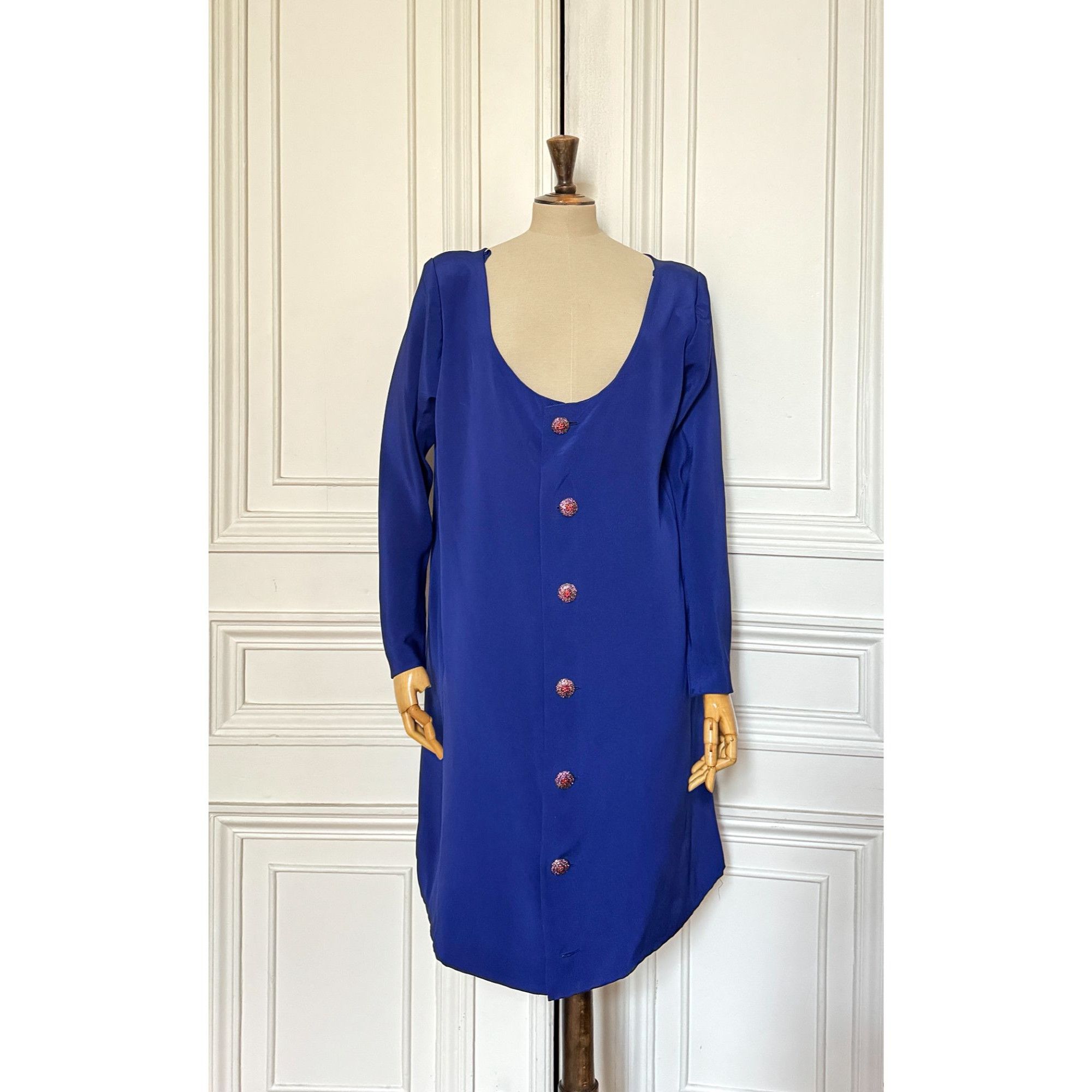 Yves Saint Laurent Early 1980s Cobalt Blue Wool Overdress Size L / US 10 / IT 46 - 1 Thumbnail