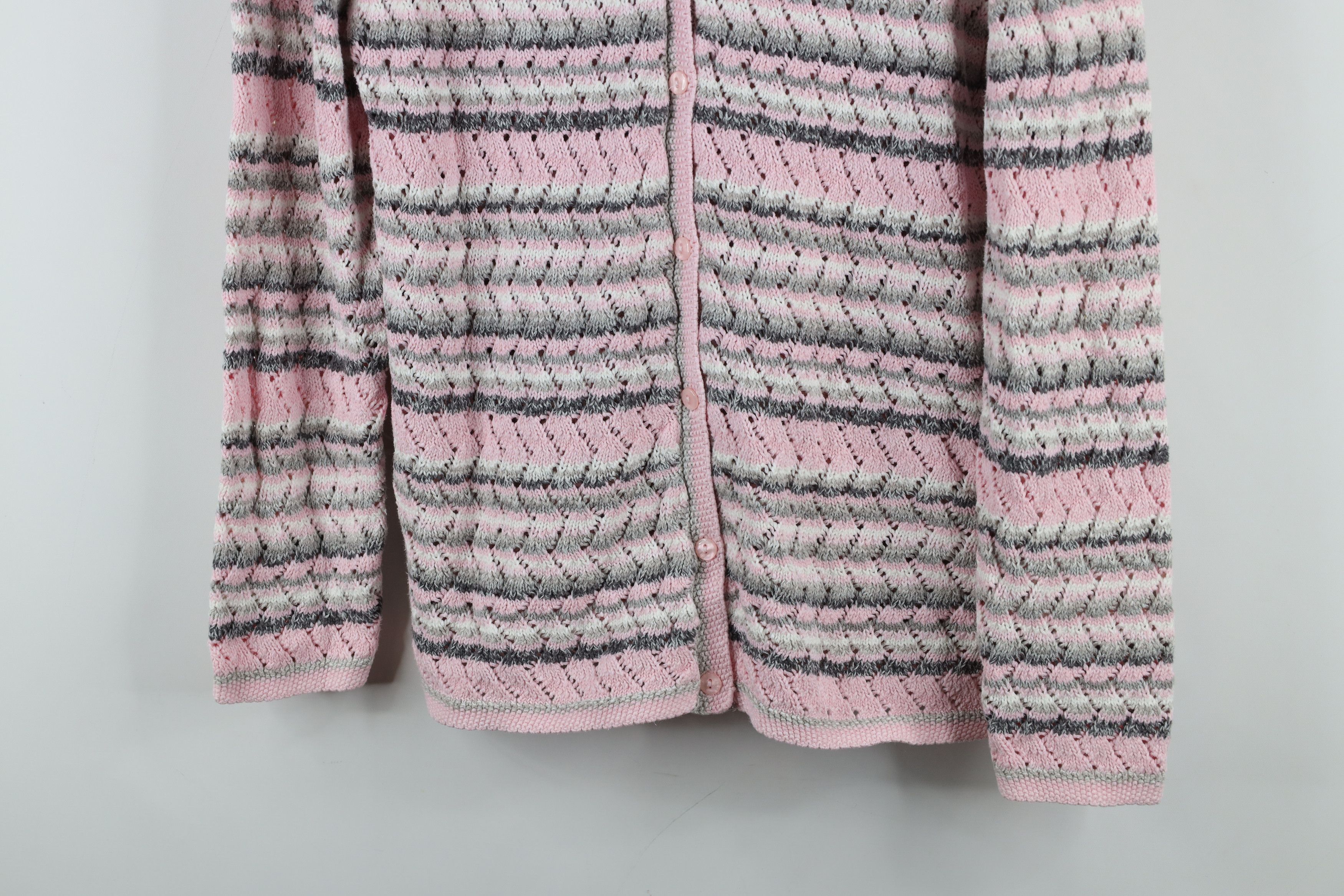 Vintage Vintage 90s Streetwear Crochet Knit Striped Cardigan Sweater Size M / US 6-8 / IT 42-44 - 3 Thumbnail