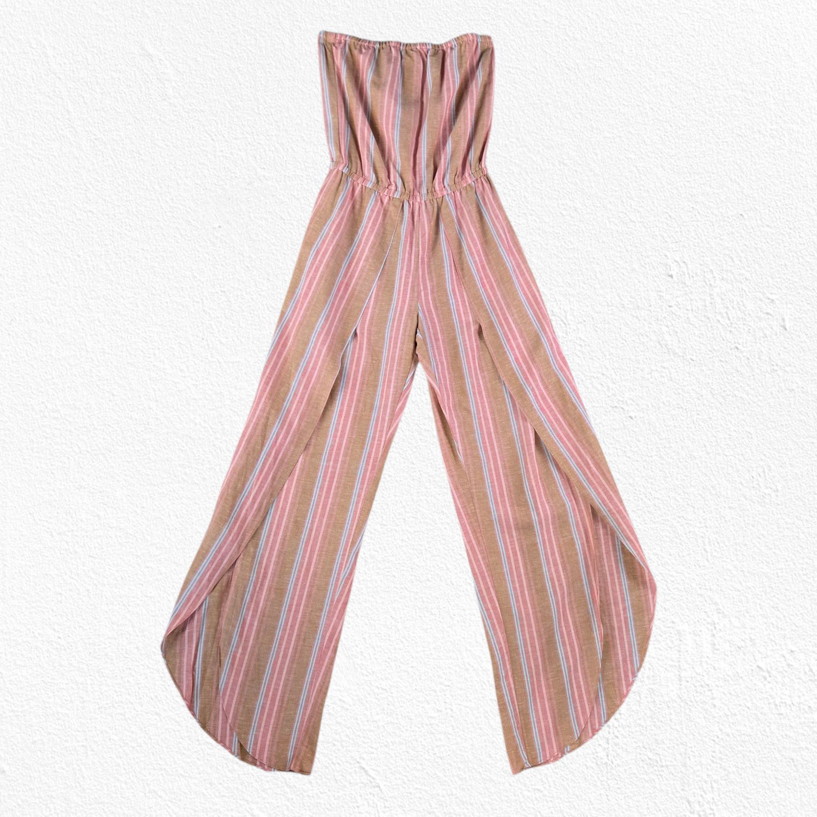 Drew Drew Strapless Striped Linen Blend Wide Leg Jumpsuit Size XS Size 26" / US 2 / IT 38 - 4 Thumbnail