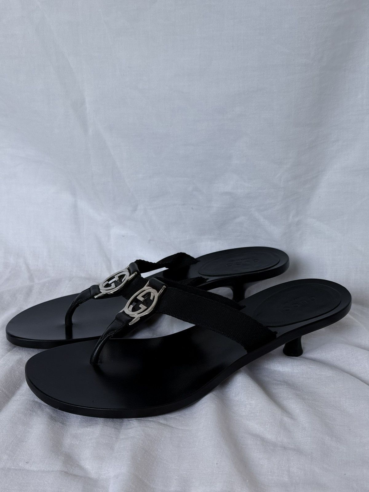Gucci Gucci Black Interlocking GG Mules Flip Flops Kitten Heels Size US 4.5 / IT 34.5 - 1 Thumbnail