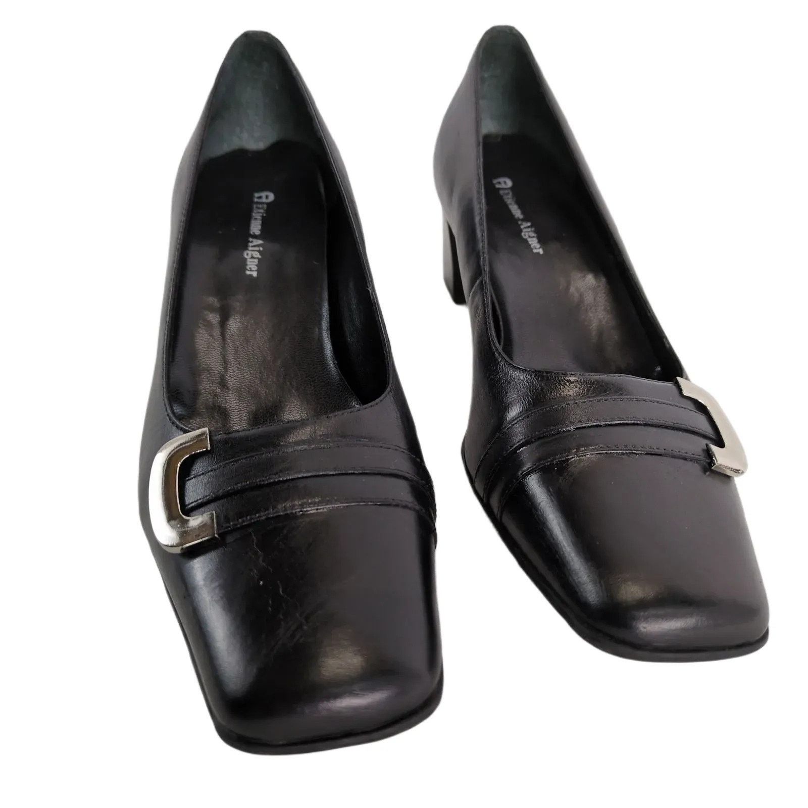 Etienne Aigner Etienne Aigner Sz 8 E-Mozart Square Toe Black Leather Pumps Size US 8 / IT 38 - 9 Thumbnail