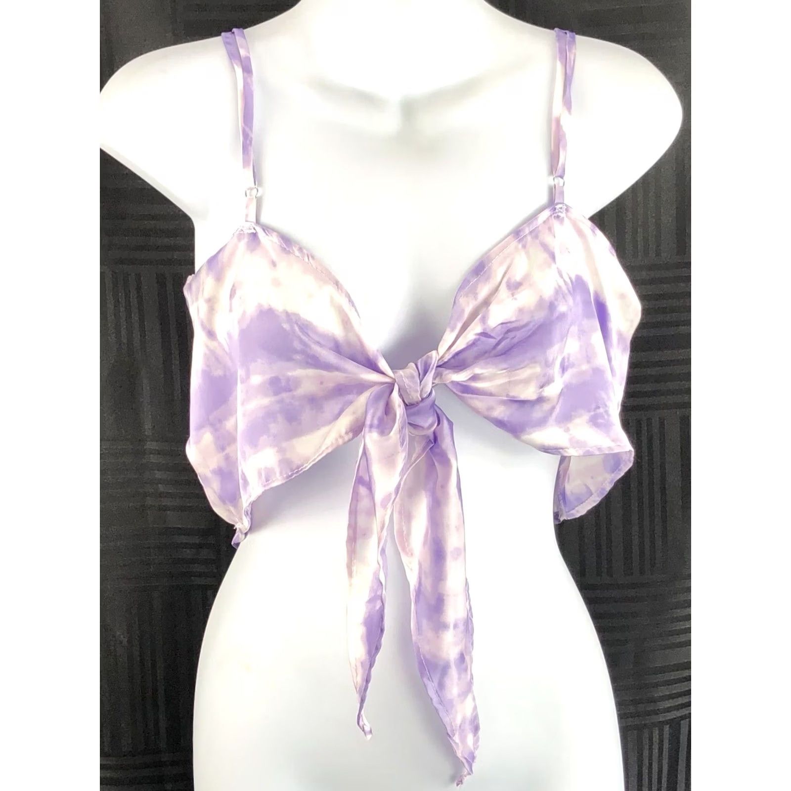 Vintage VINTAGE NWT silky handkerchief halter top L jrs purple TieDye tie front Y2K boho hippie Size L / US 10 / IT 46 - 4 Thumbnail